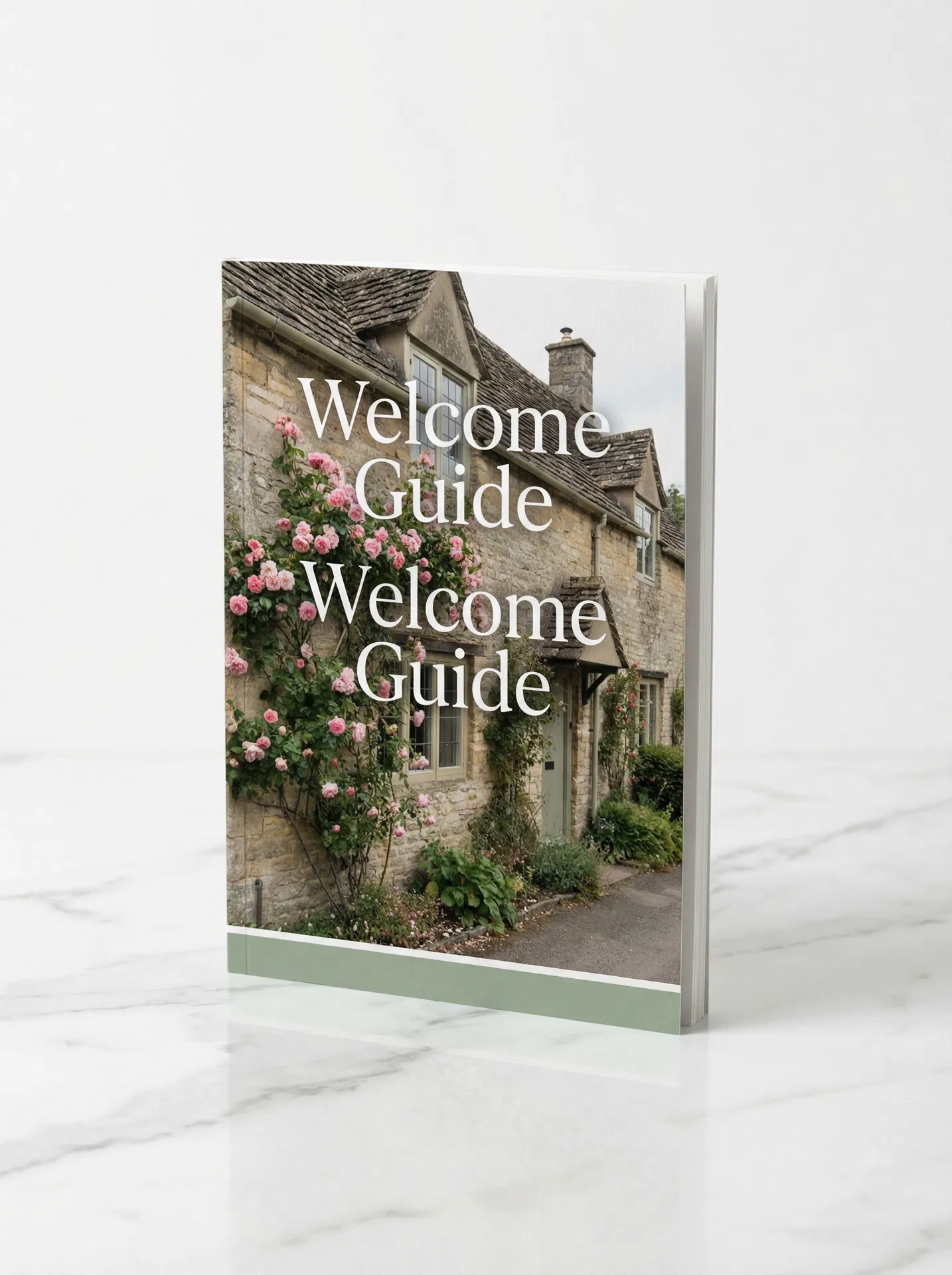 Premium printed welcome guidebook cover featuring a beautiful Somerset cottage