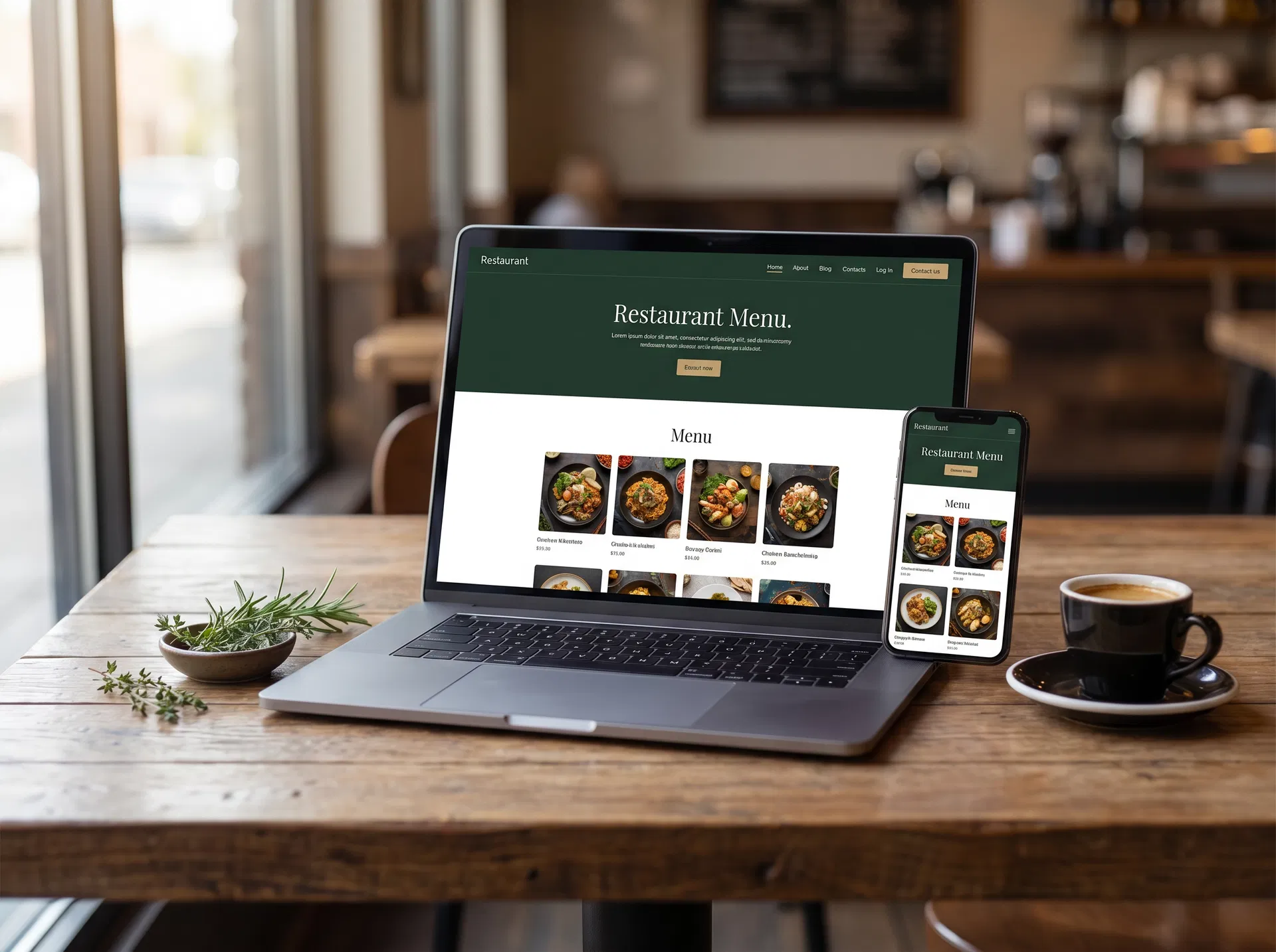 GastroSite vist på laptop og telefon