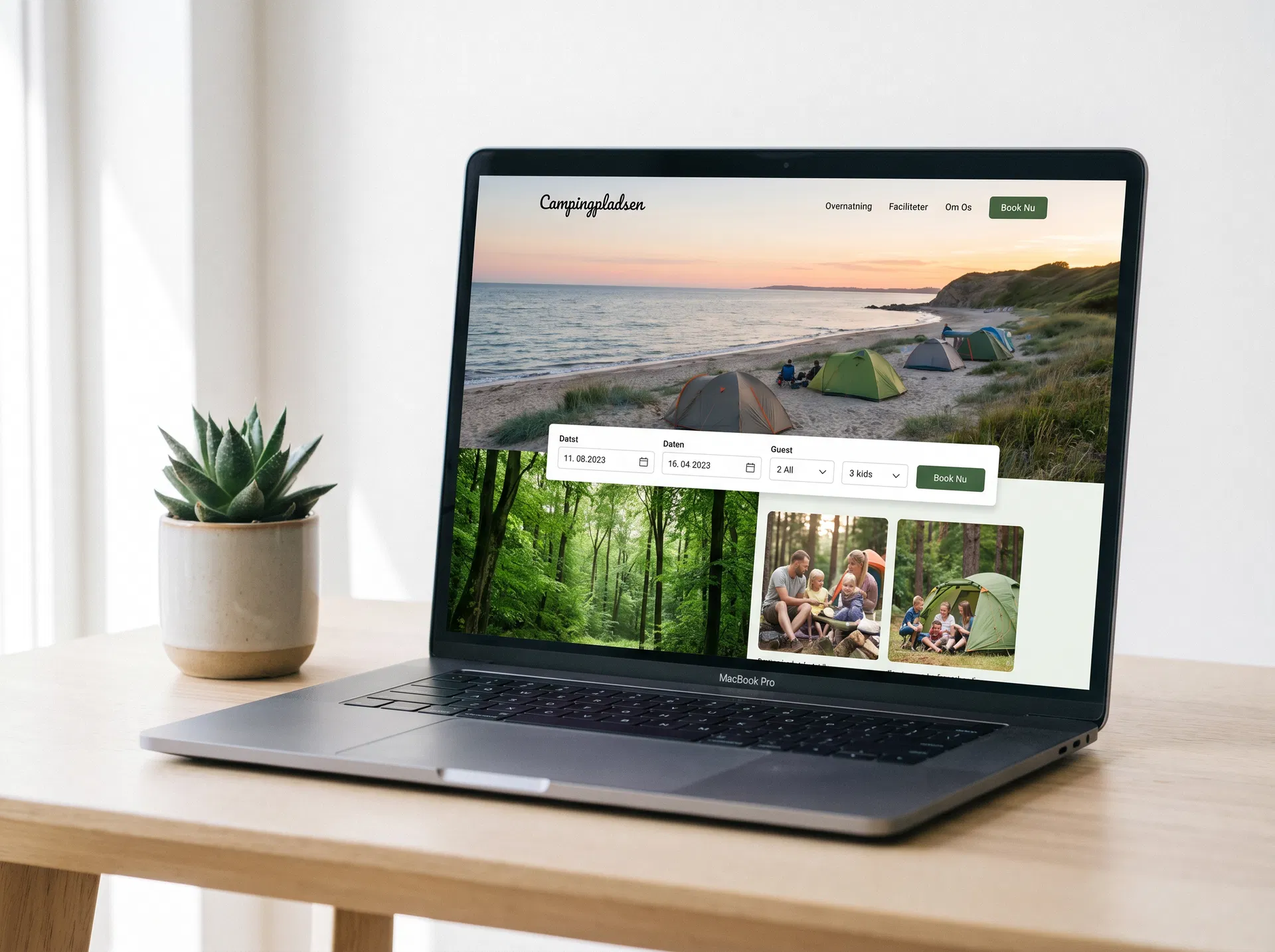 Campingplads website mockup på laptop