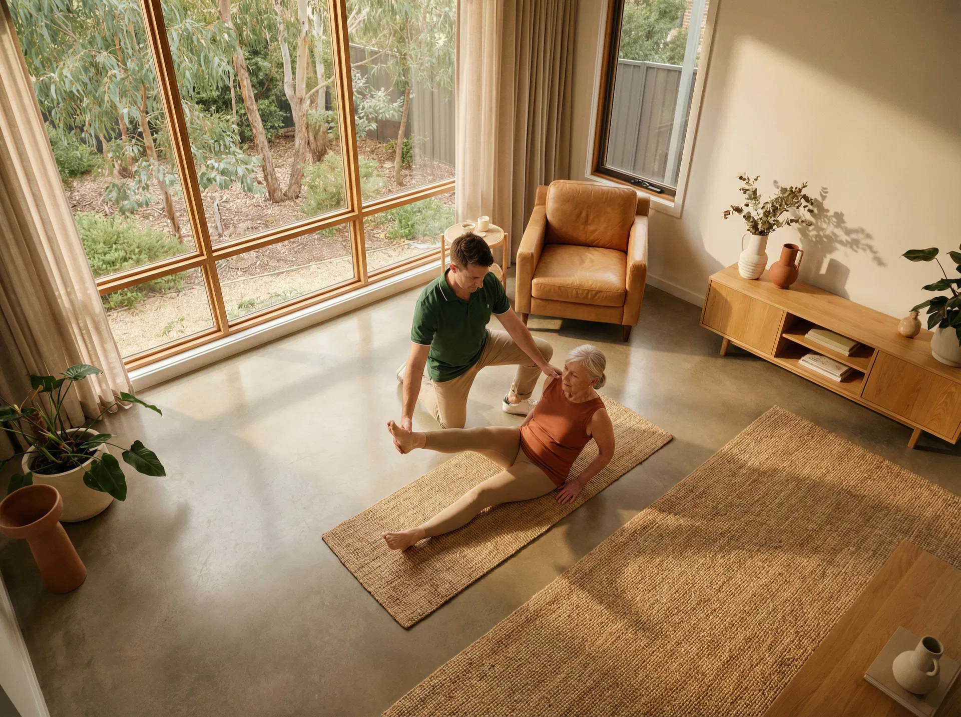 Physiotherapy session in a warm home environment