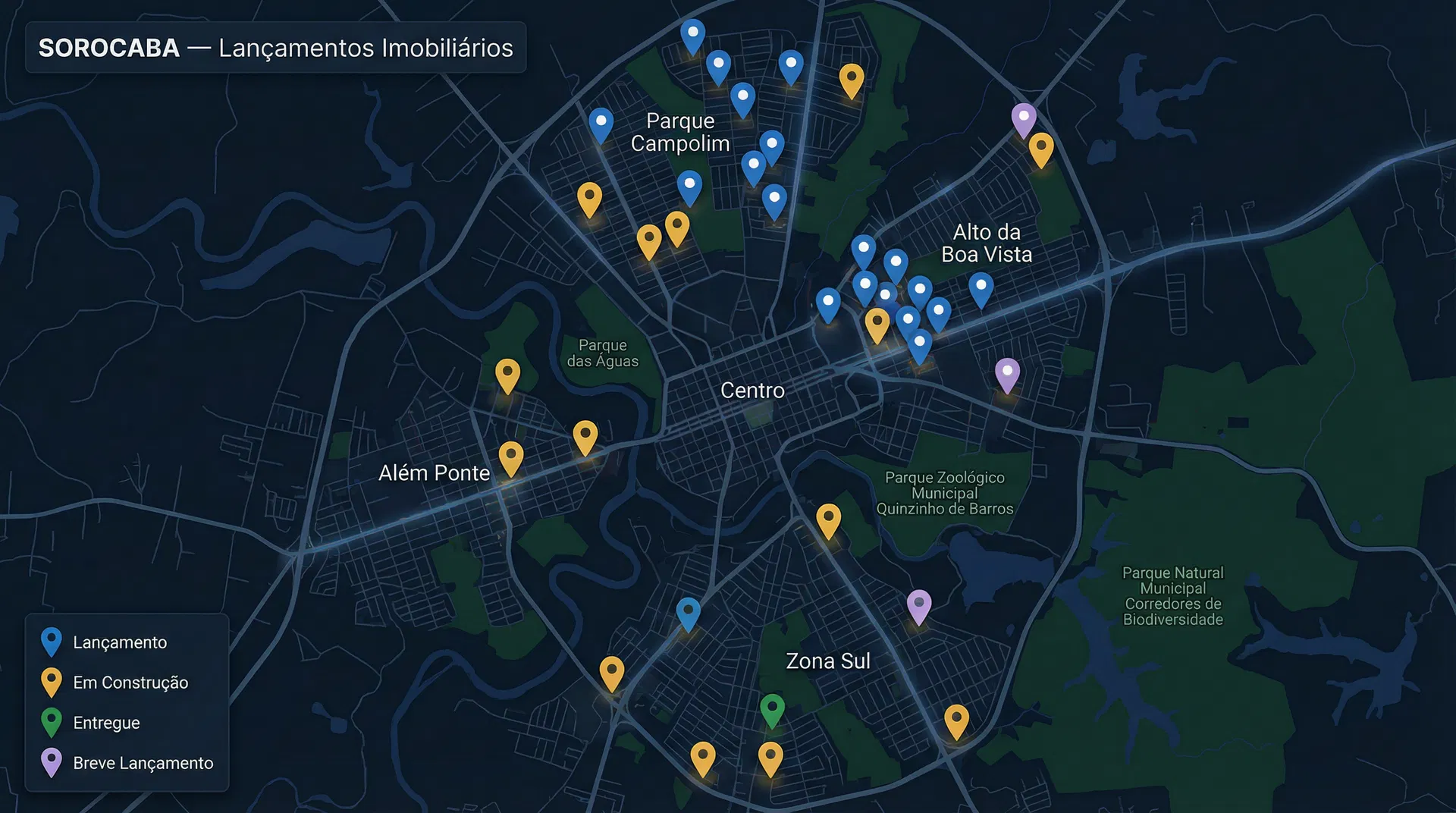 Mapa de empreendimentos em Sorocaba