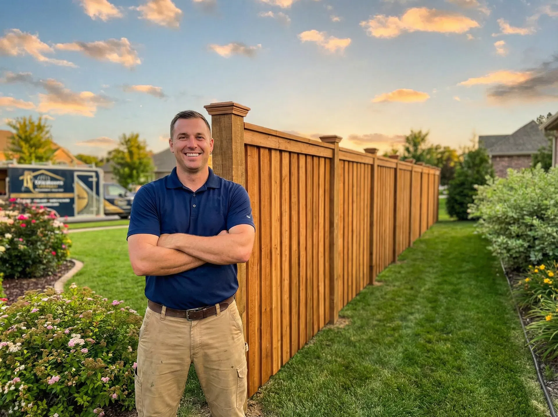 Fence contractor on job site