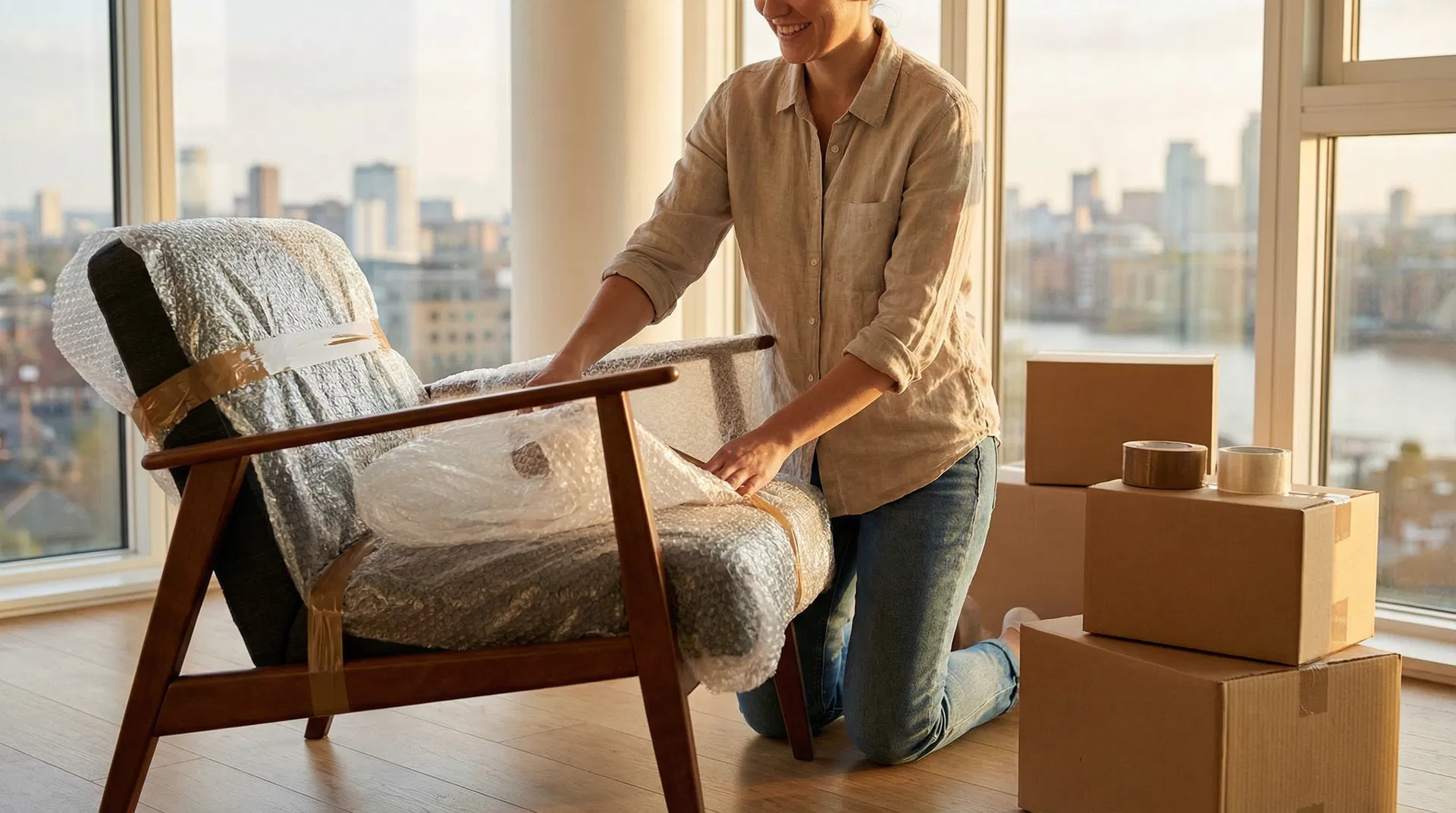 Person packing furniture for moving