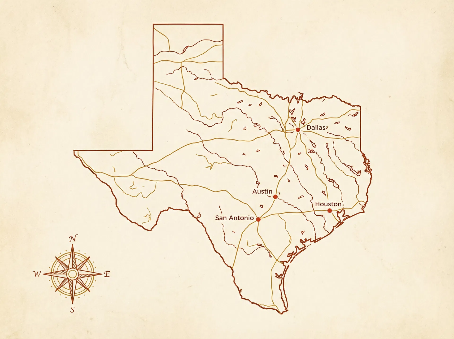 Artistic map of Texas showing market coverage