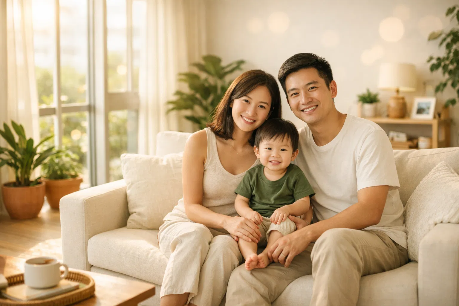 Happy Singapore family in their clean, safe home