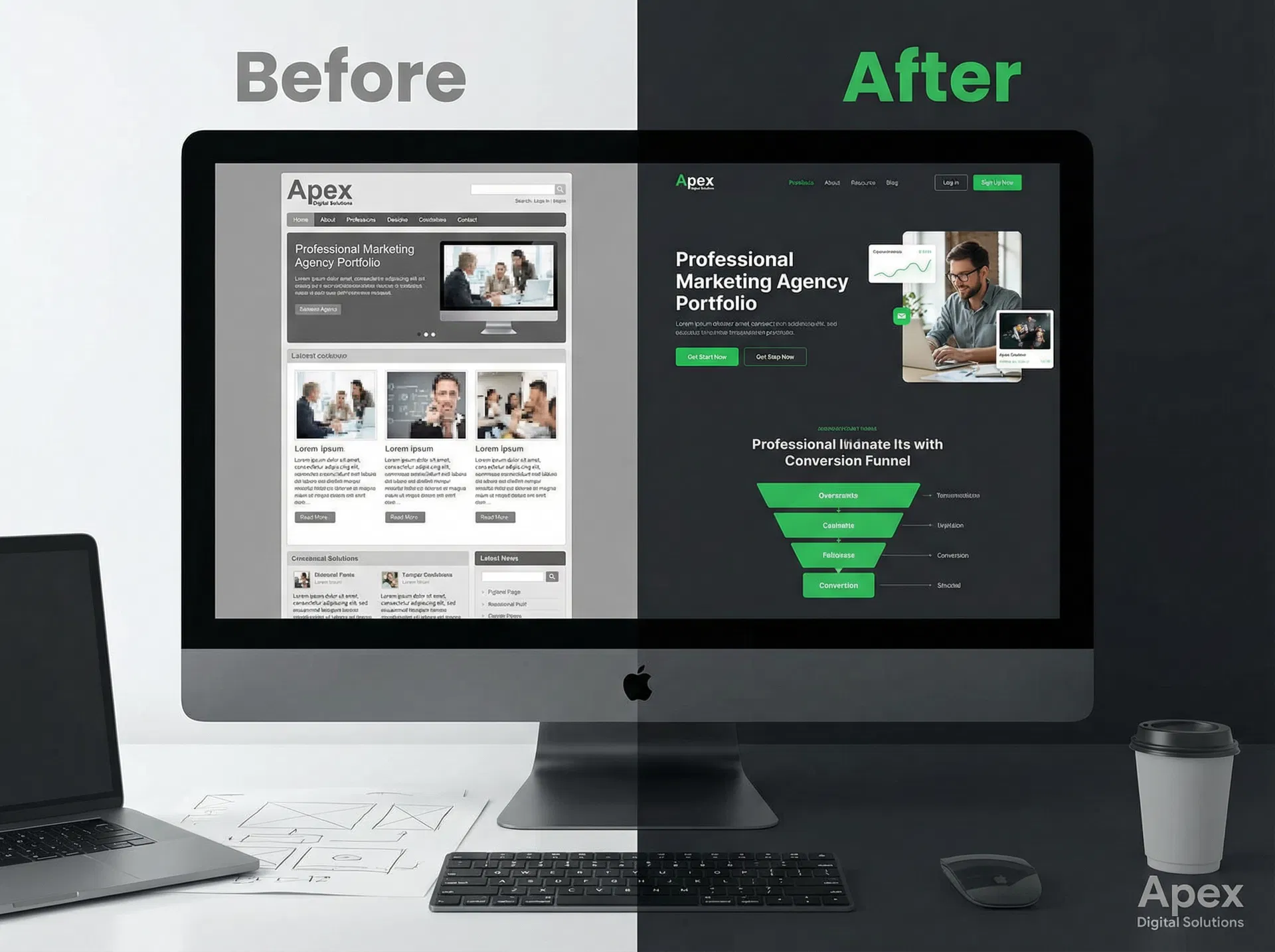 Before and After website redesign