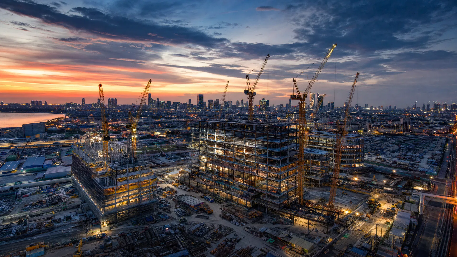 Construction site at dusk