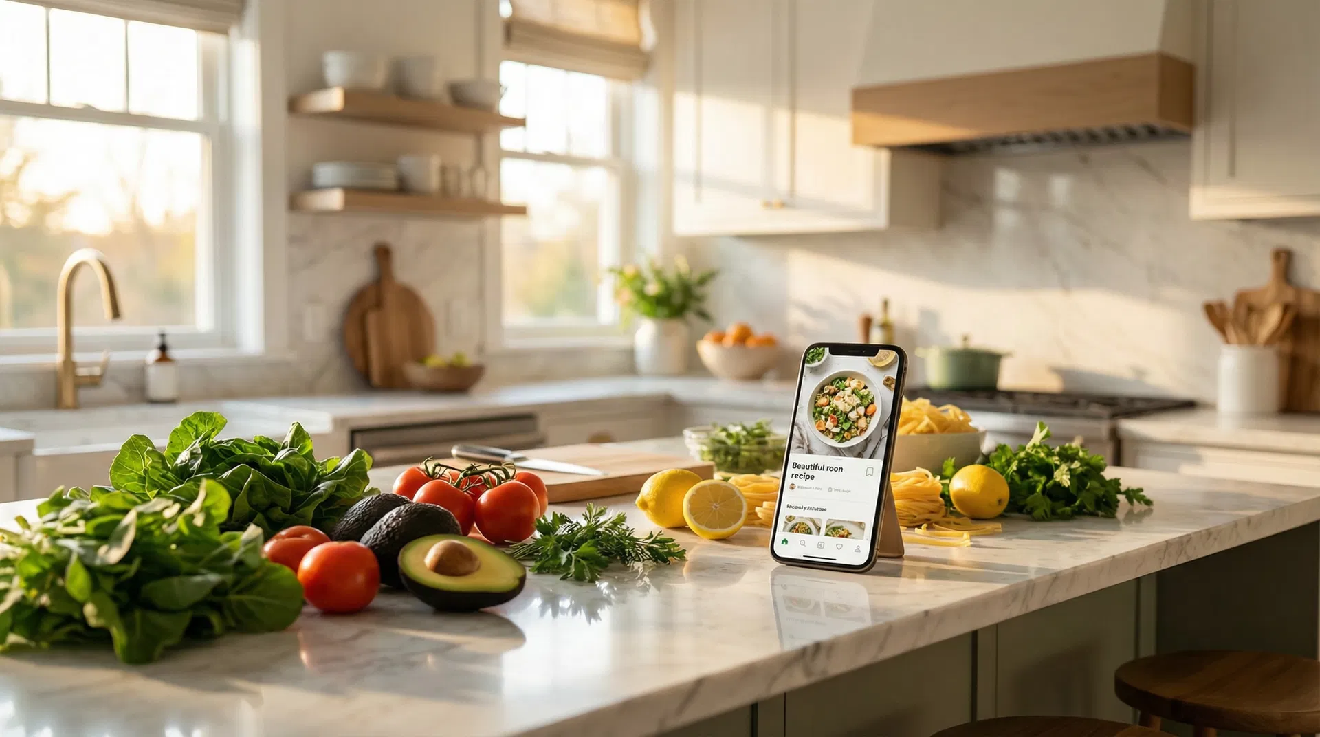 Pantry-Pal AI meal planner app showing smart recipe suggestions and pantry scanning in a modern kitchen