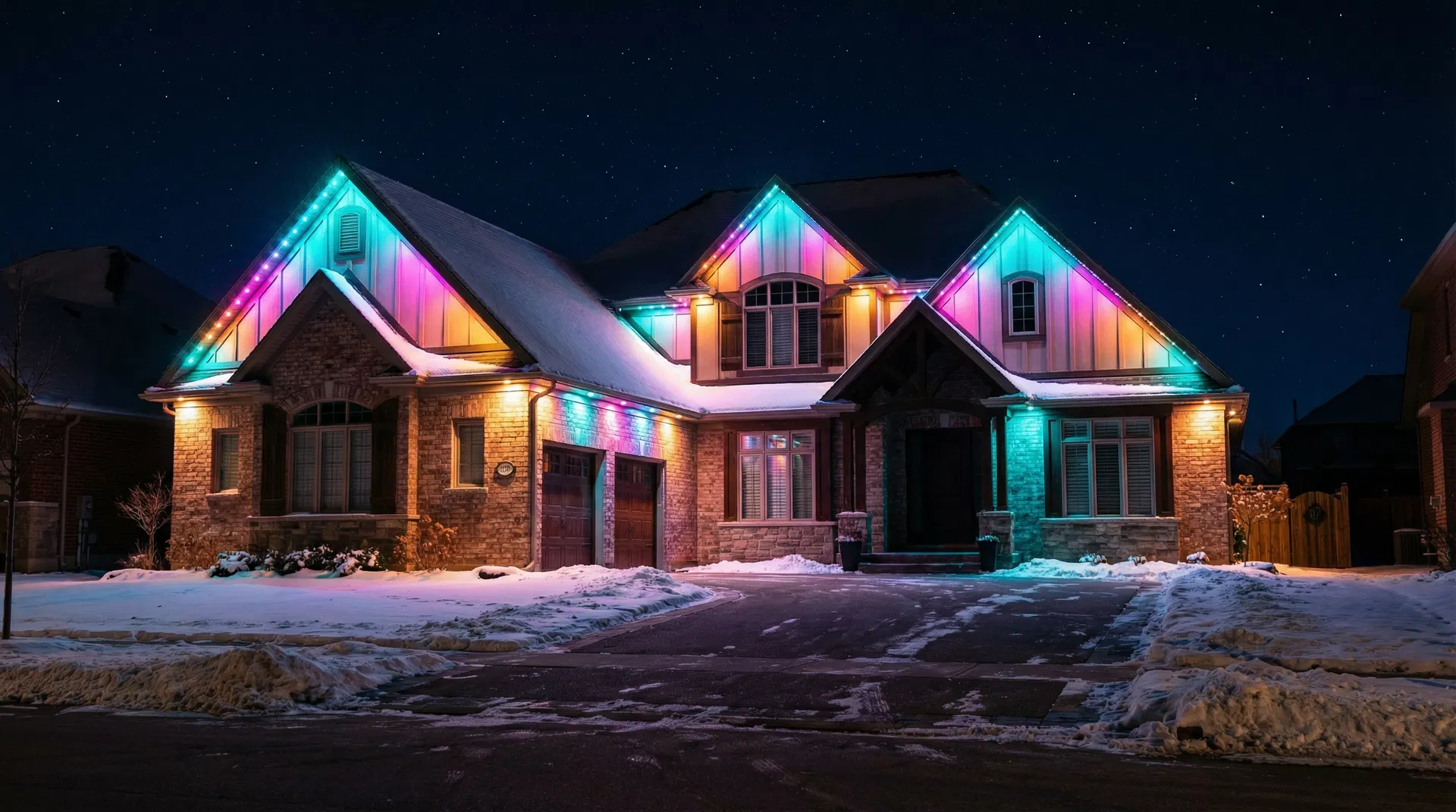 Home with Chromoglow Pro permanent roofline lighting