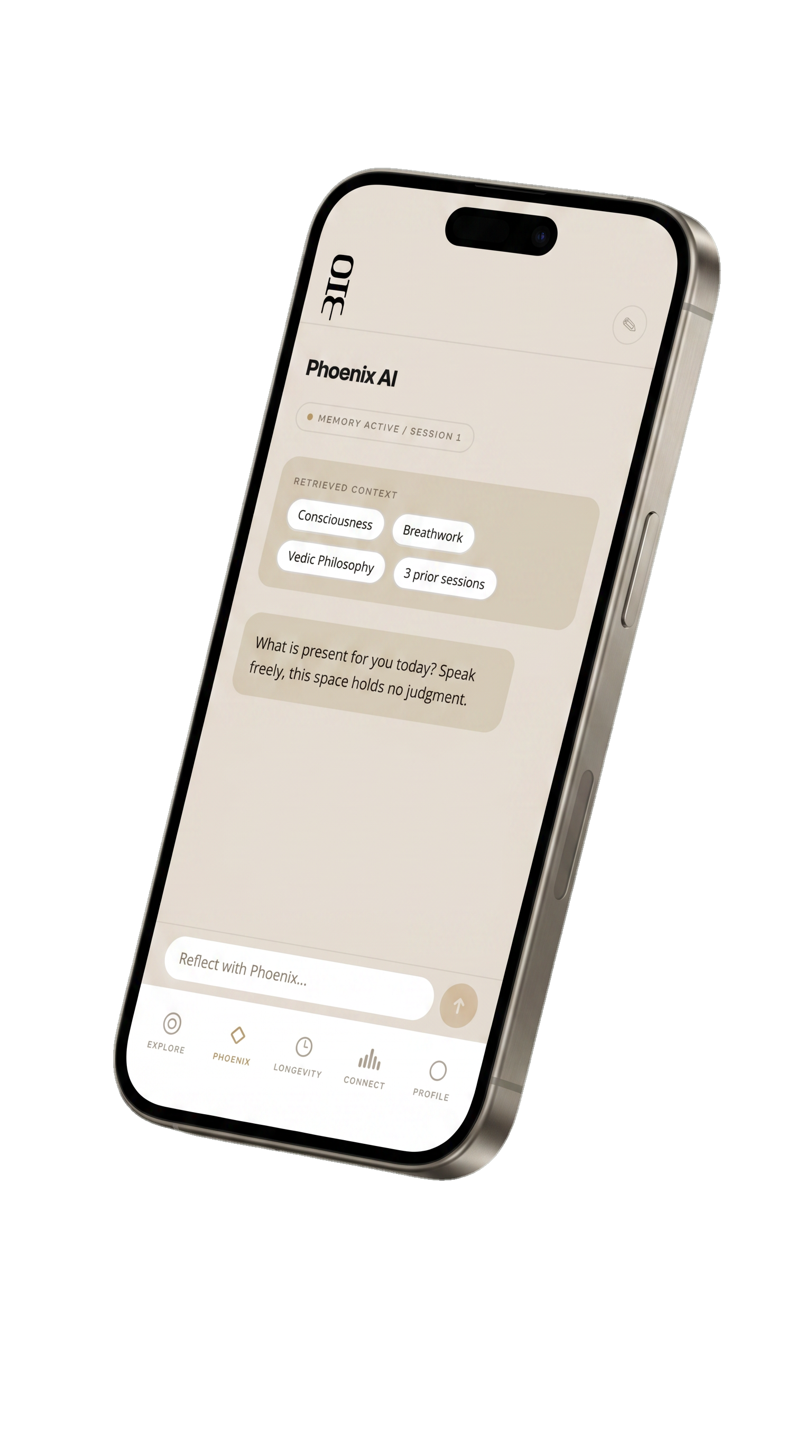 Phoenix AI conversation screen on iPhone 15 Pro Max