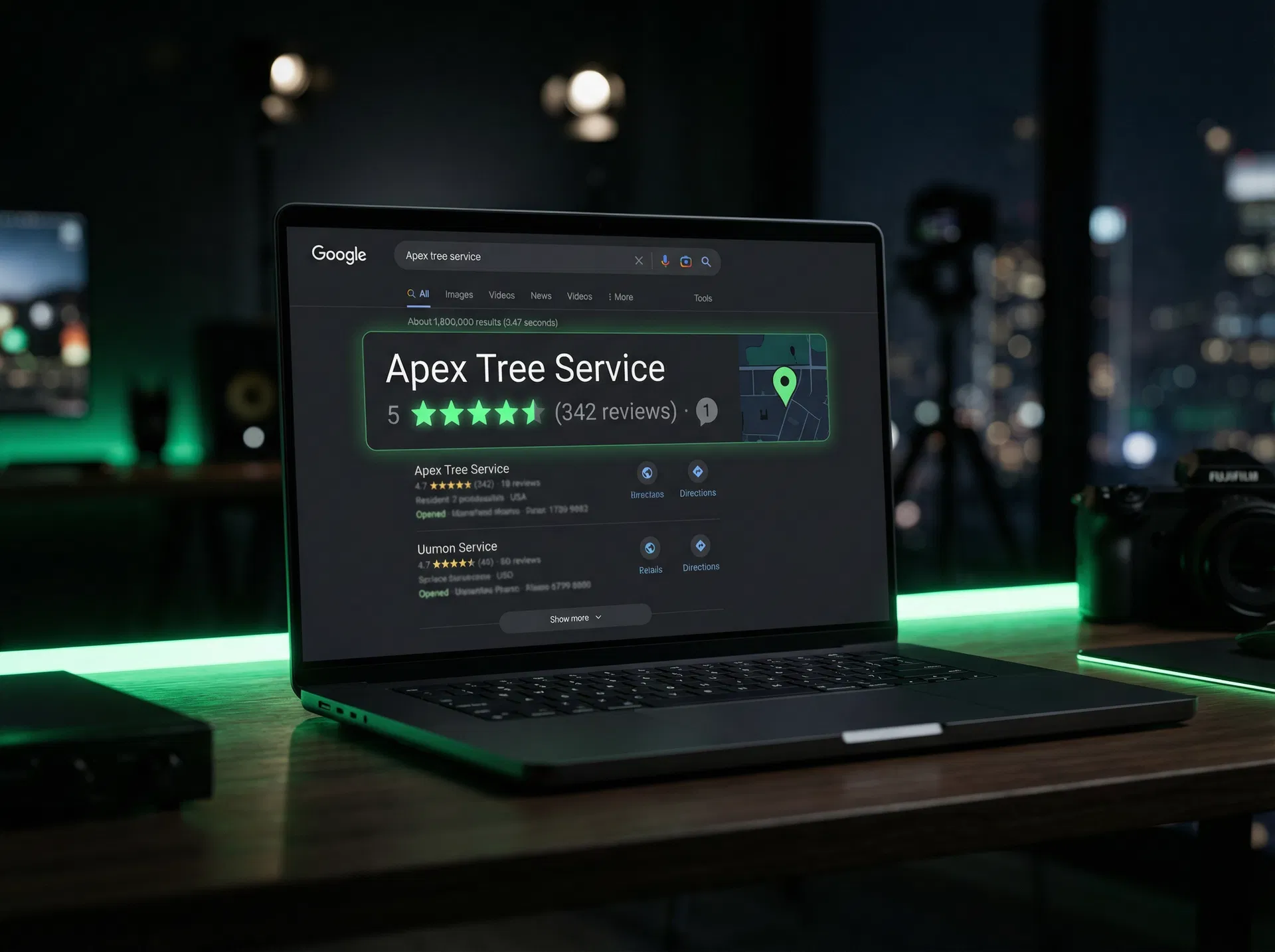 Google My Business ranking results for tree service