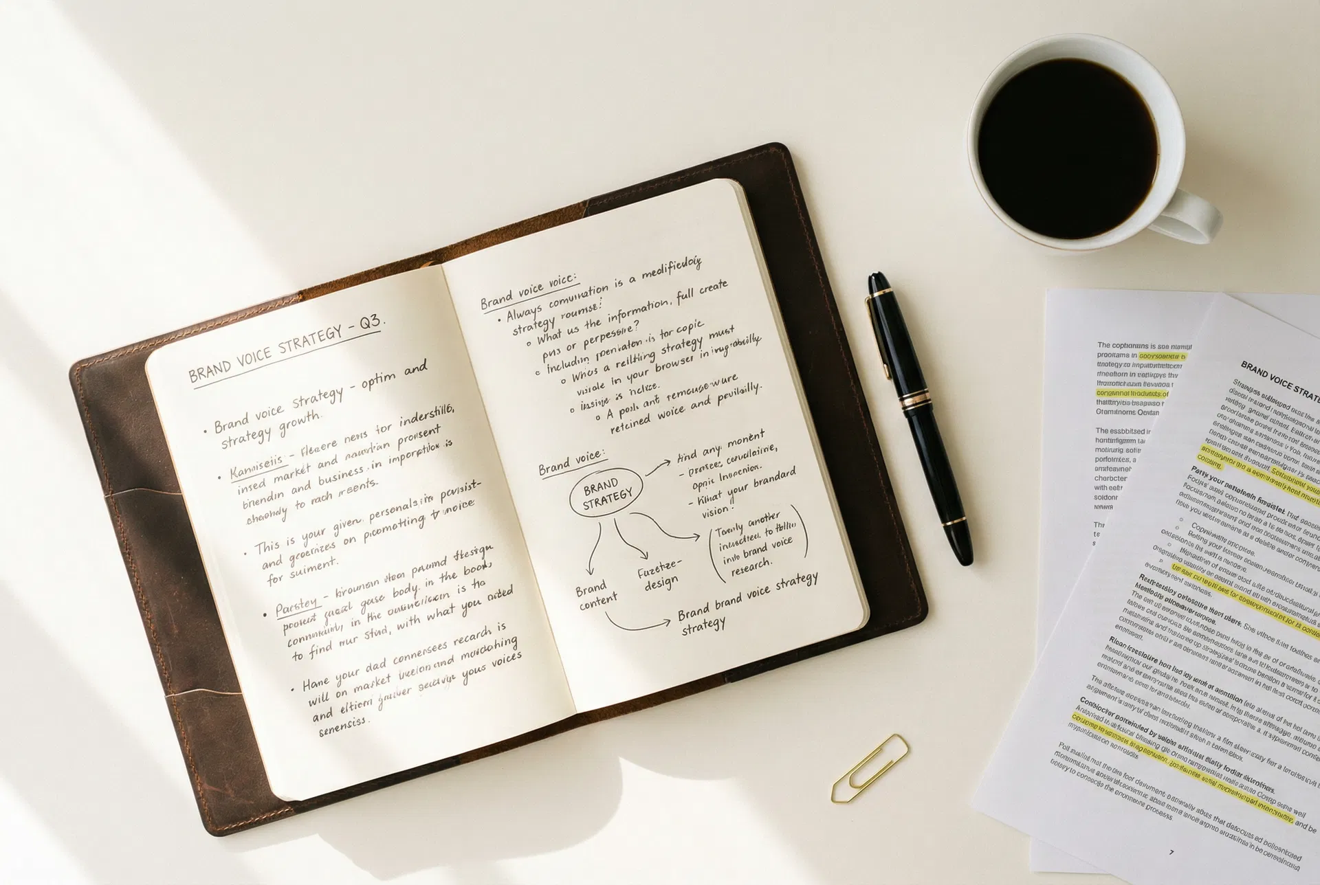 Strategische Copywriting-Planung – Notizbuch mit Brand-Voice-Strategie