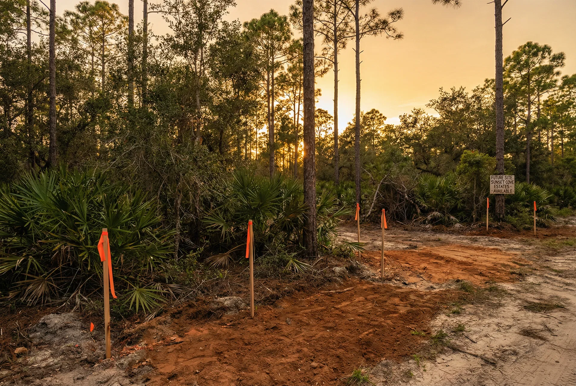 Florida land with survey stakes