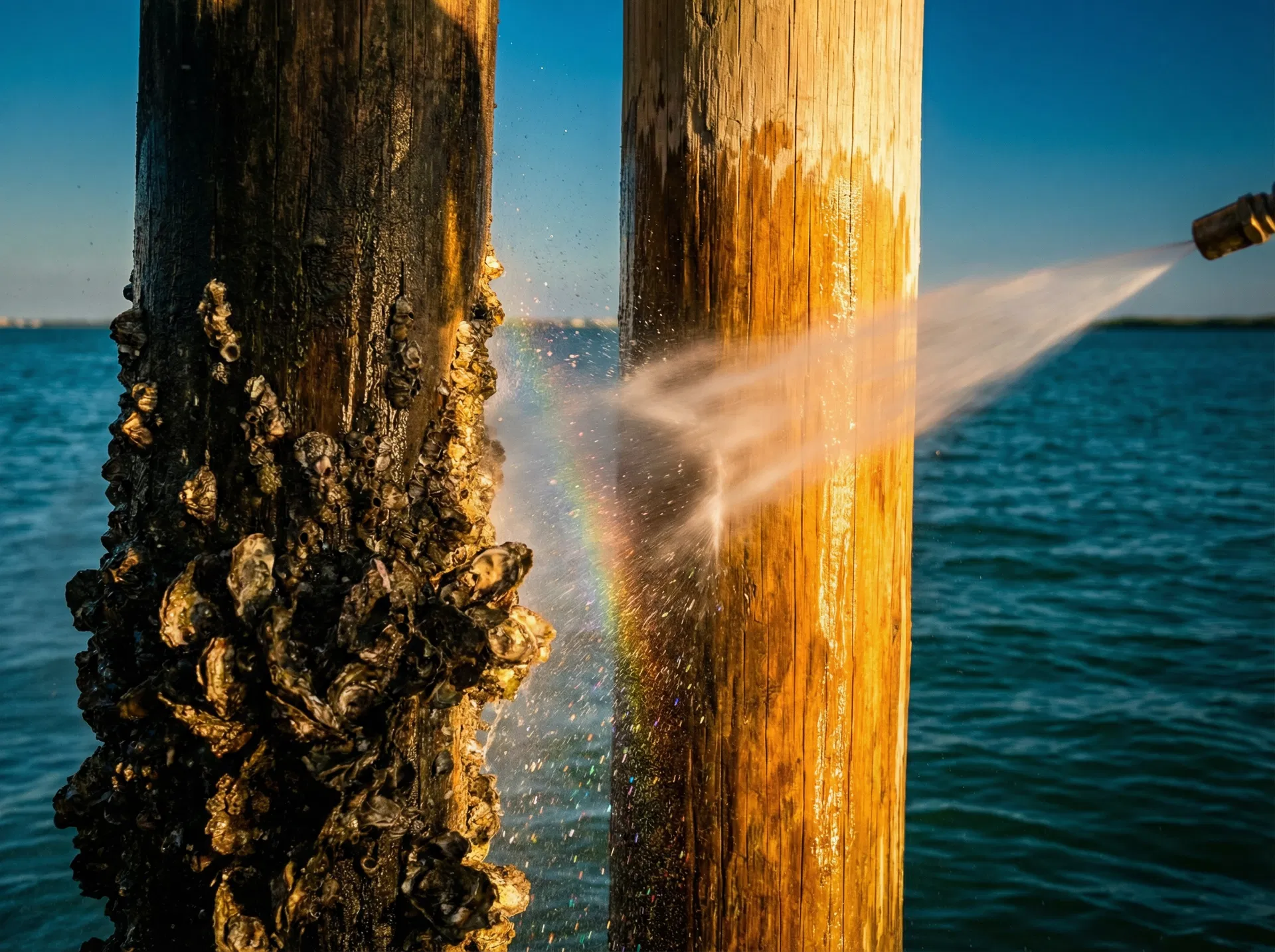 Before and after seawall cleaning Tampa Bay