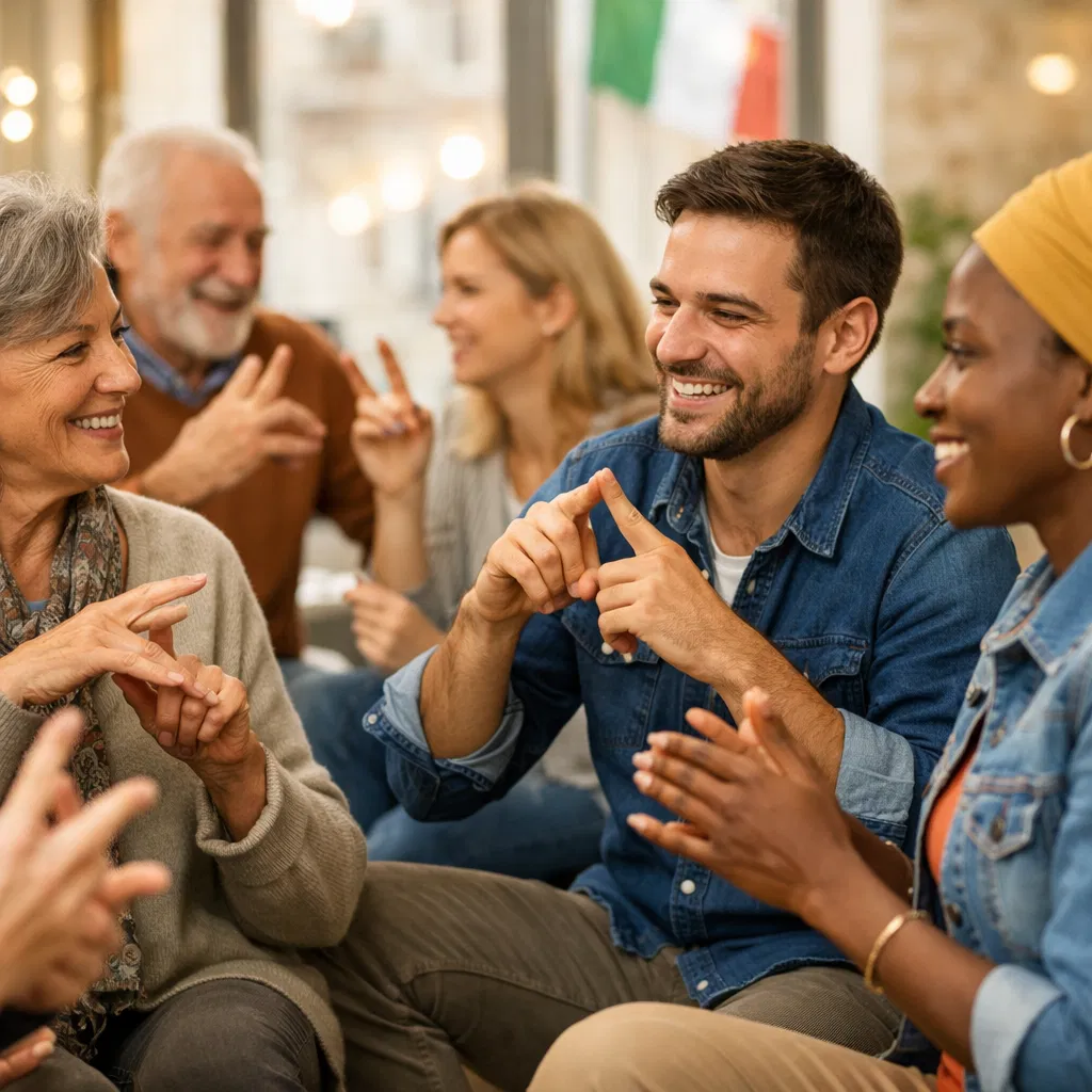 Gruppo di persone che comunicano usando la lingua dei segni italiana