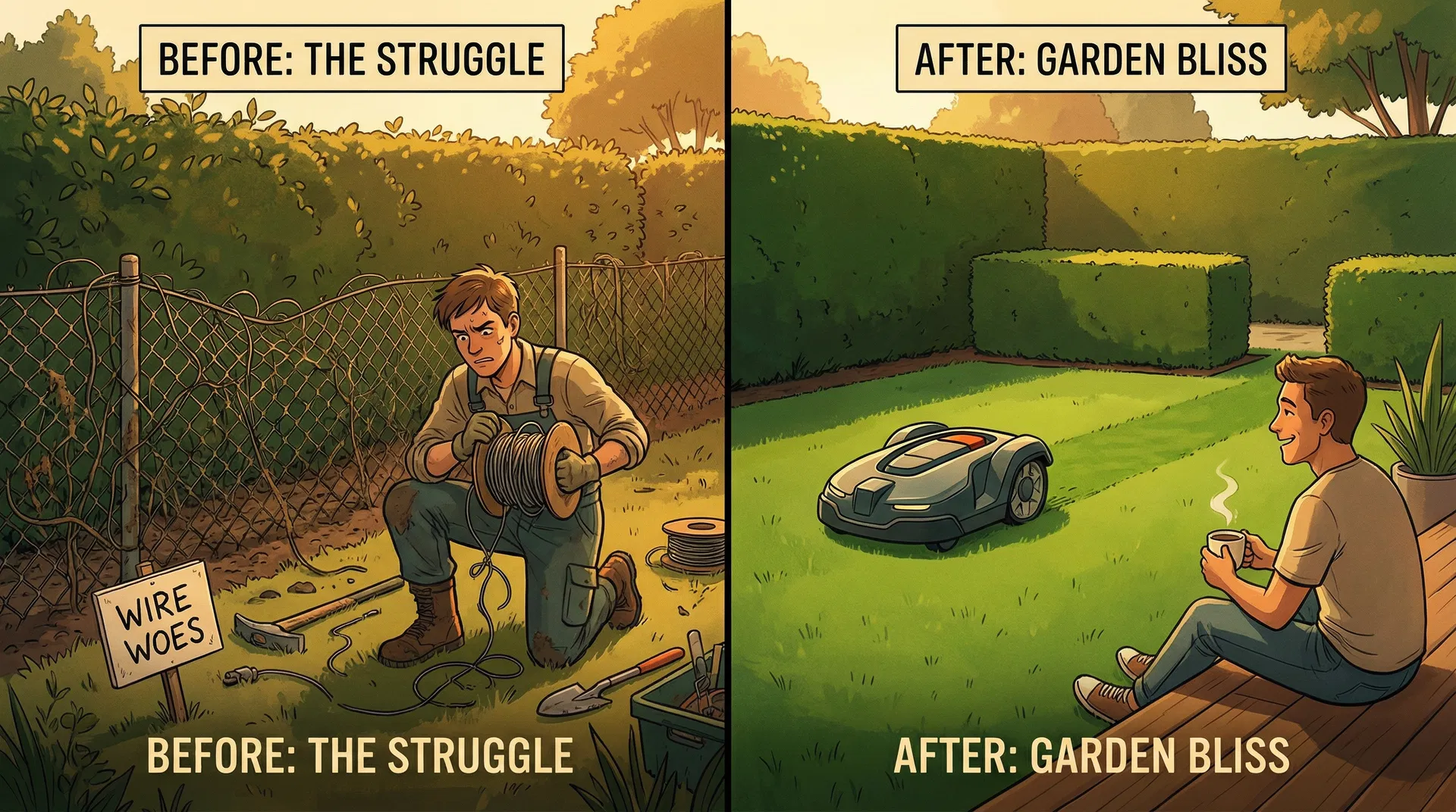 Vorher/Nachher: Mähroboter mit und ohne Begrenzungskabel