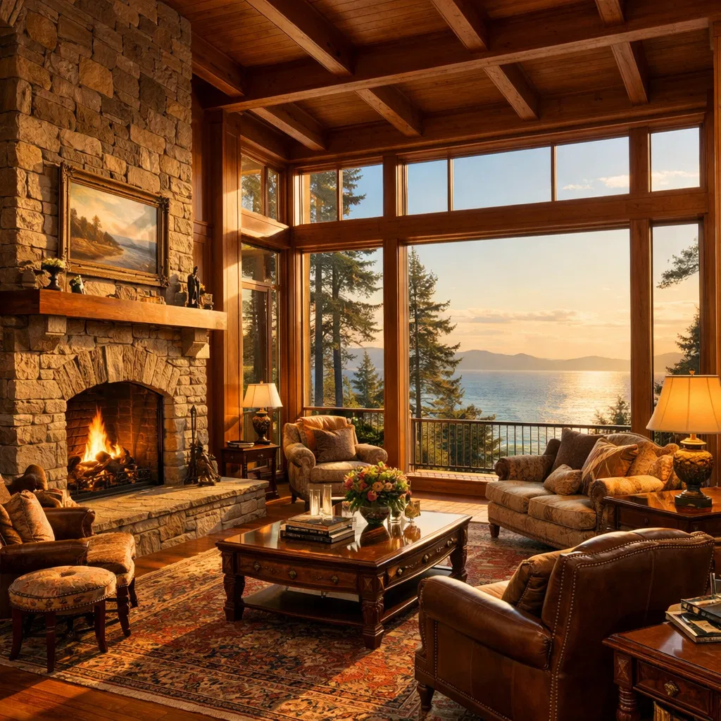 Elegant estate home interior in White Rock BC with ocean view