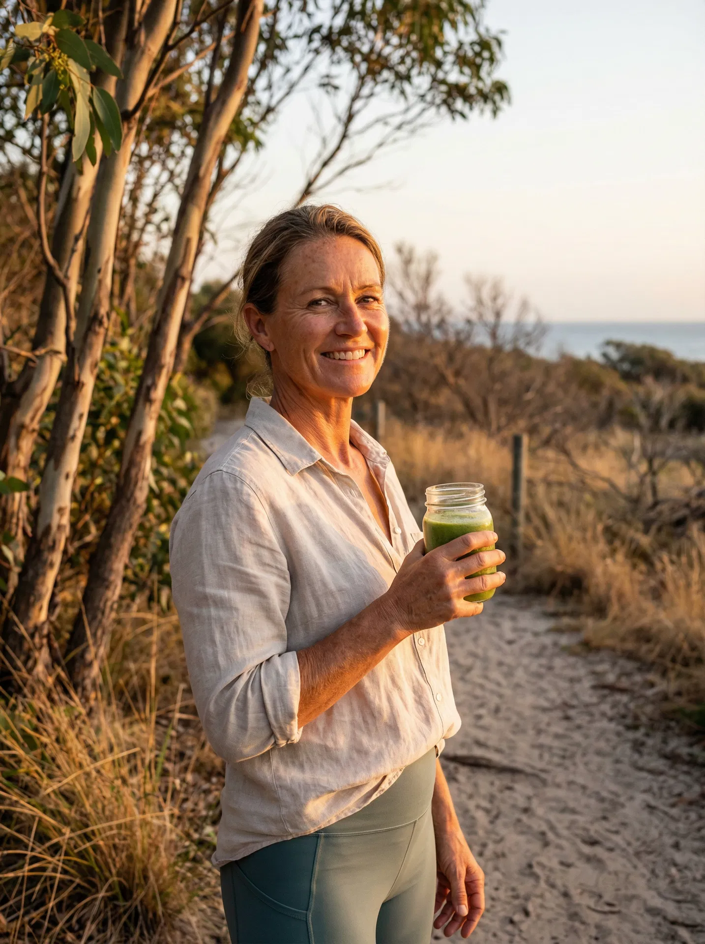 Woman in golden morning light