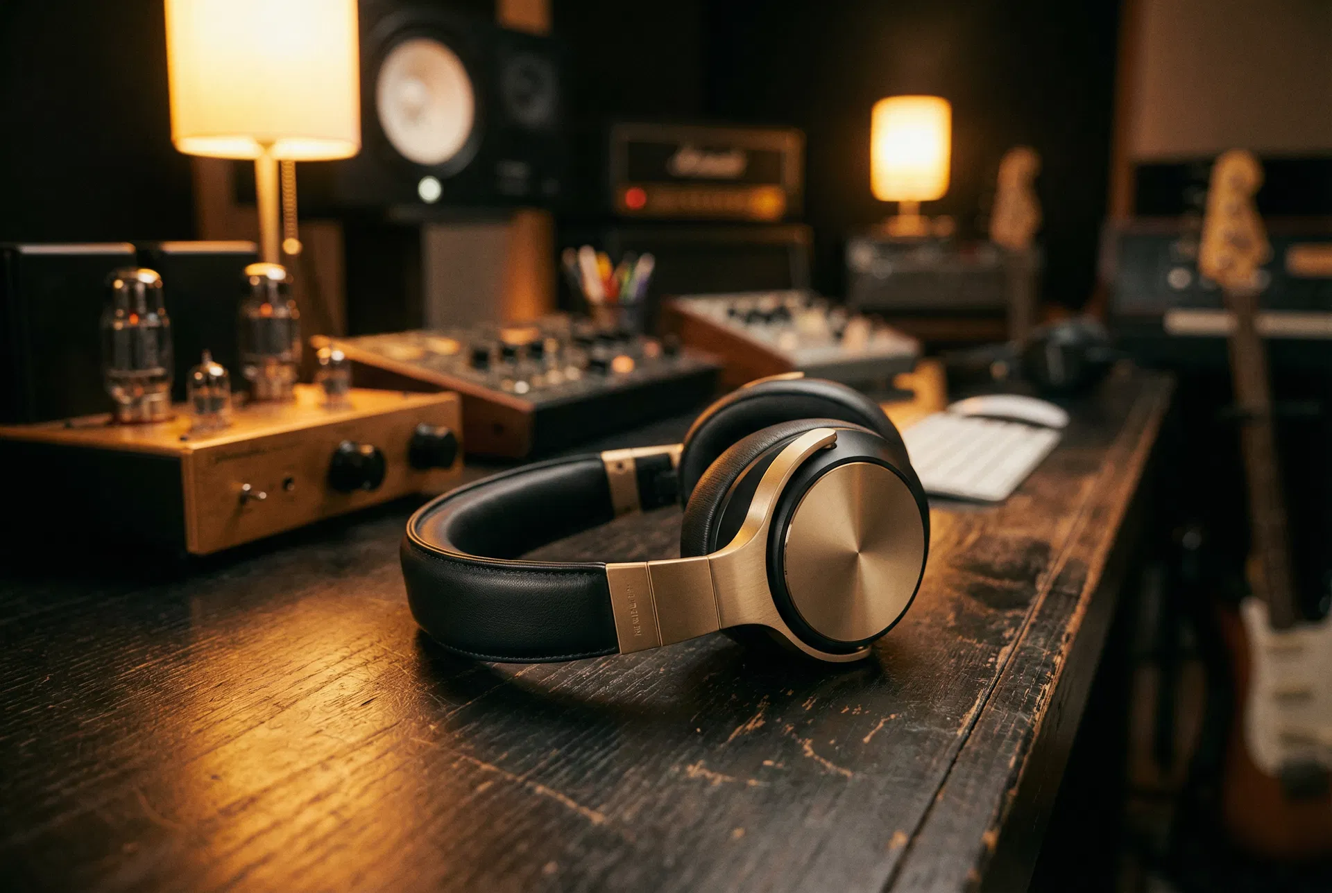 Premium headphones in studio