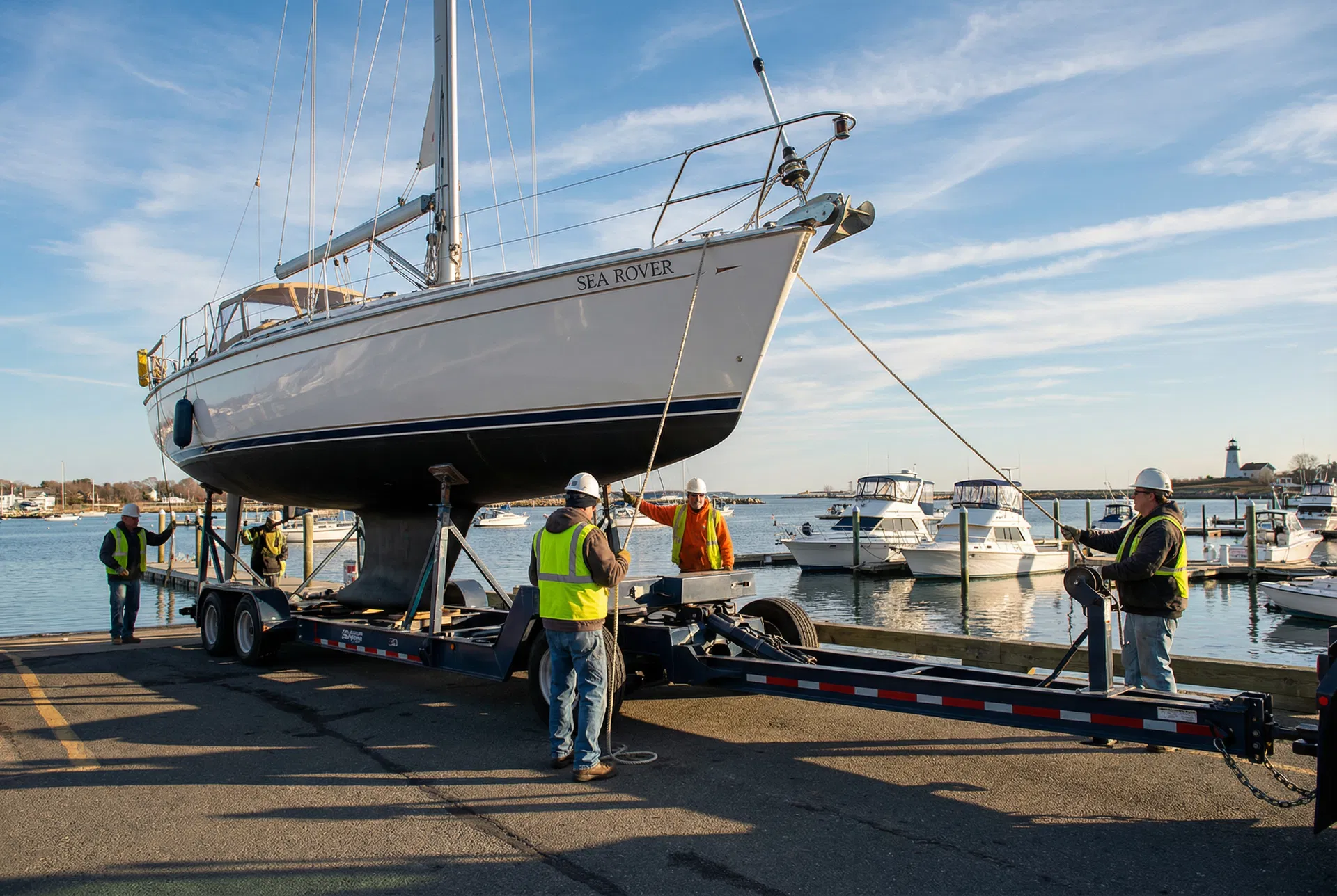 Boat transport at New England marina