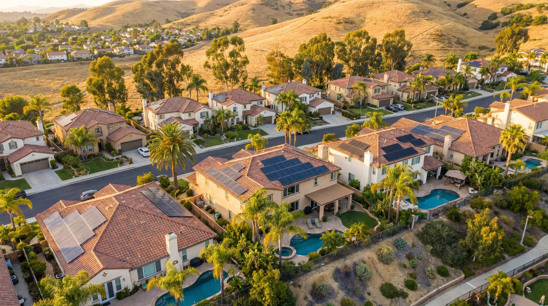 Solar panels on a residential home in California