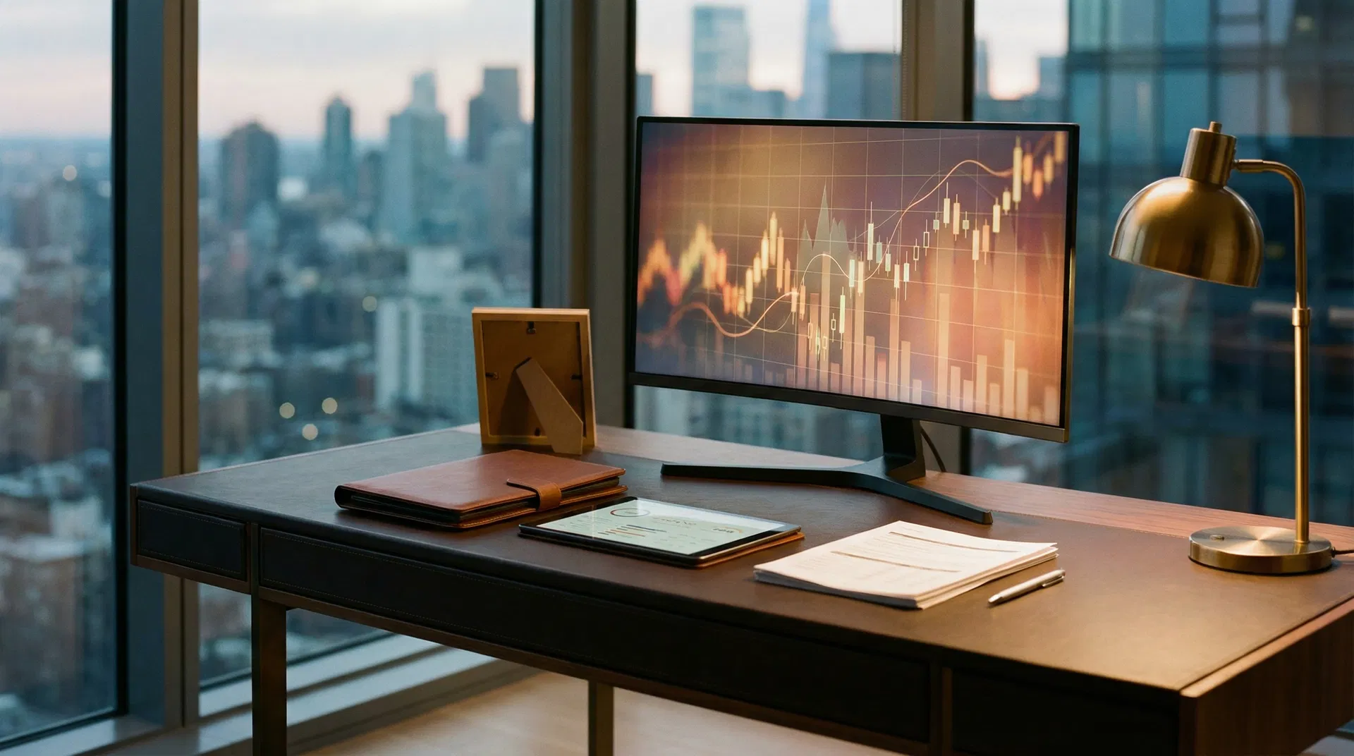 Professional financial planning workspace with charts and documents