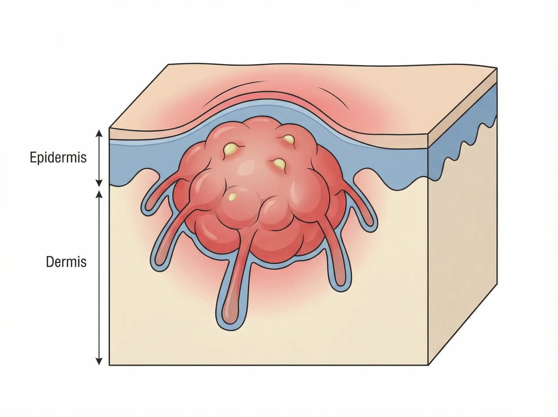 Medical illustration of a carbuncle - cluster of infected hair follicles