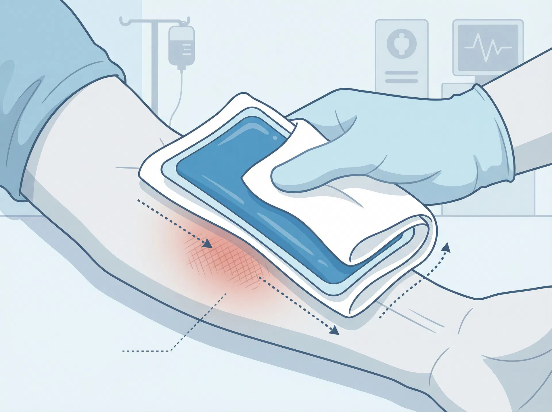 Cold therapy gel pack wrapped in cloth being applied to inflamed skin area