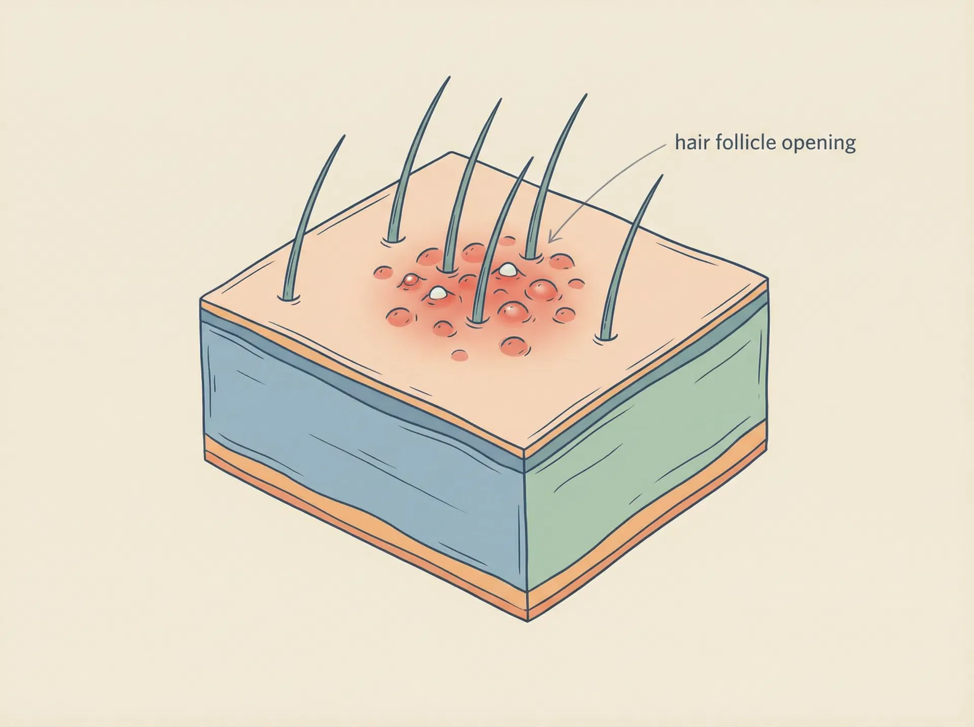 Medical illustration of folliculitis - inflamed hair follicles with pustules