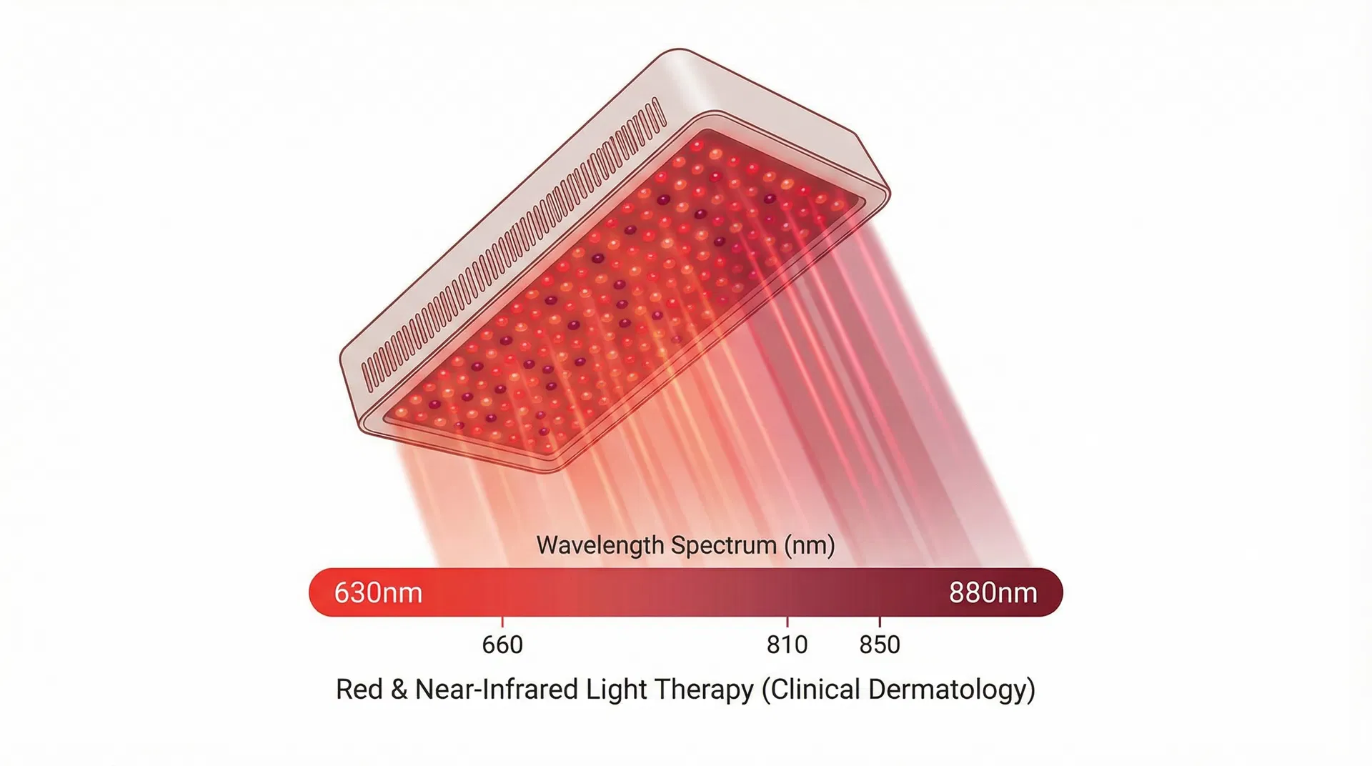 Red light therapy LED panel device used in clinical dermatology