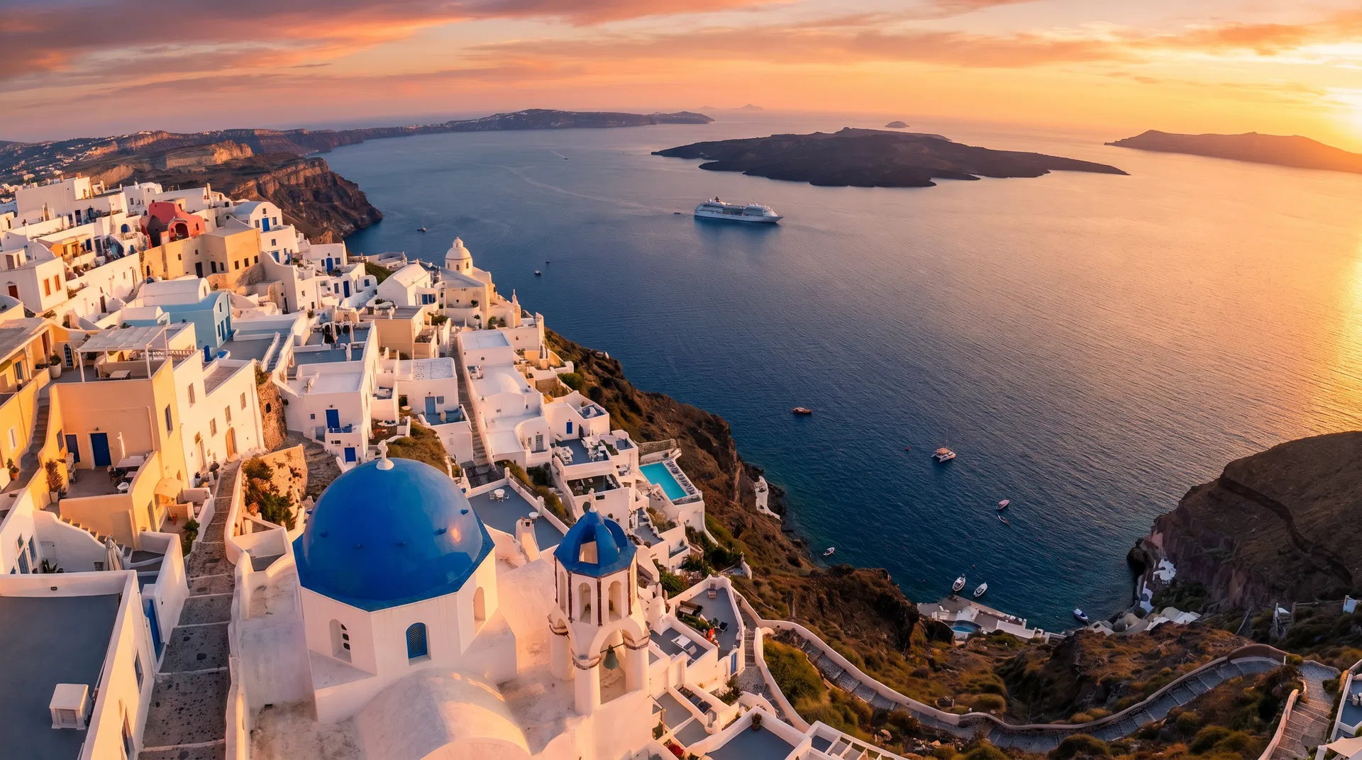 Santorini caldera at sunset