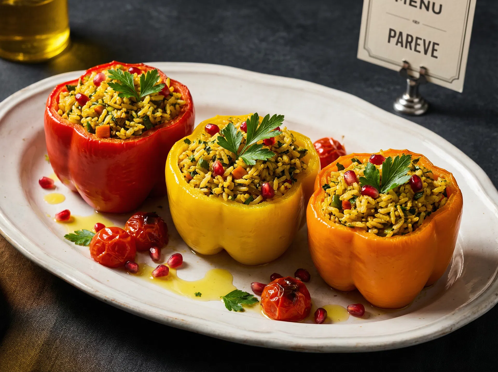 Herbed Stuffed Peppers with Saffron Rice
