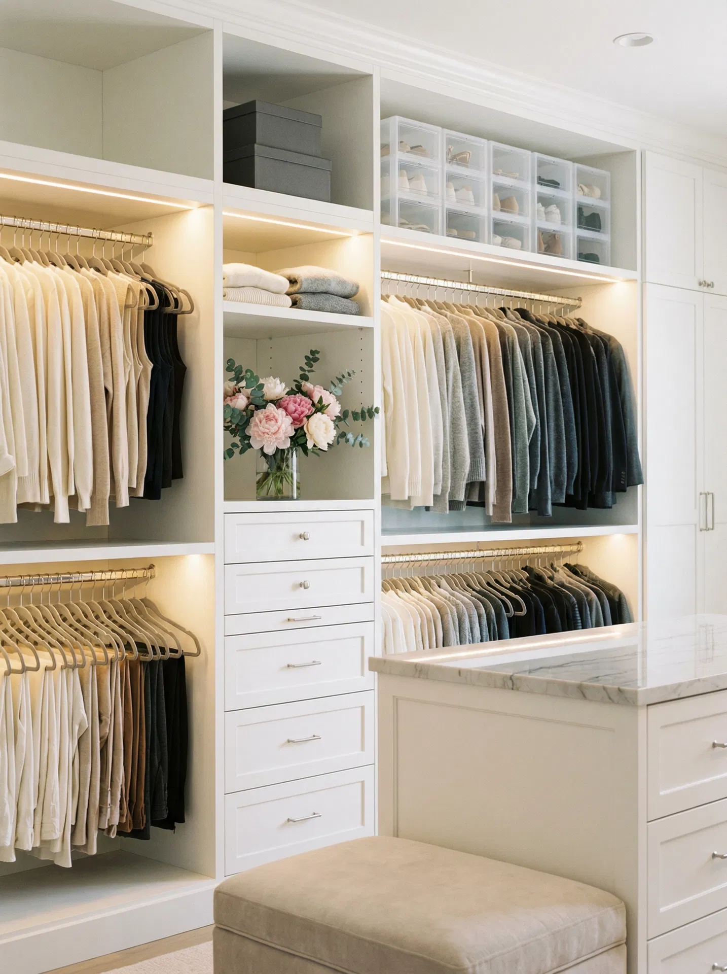 Luxuriously organized walk-in closet