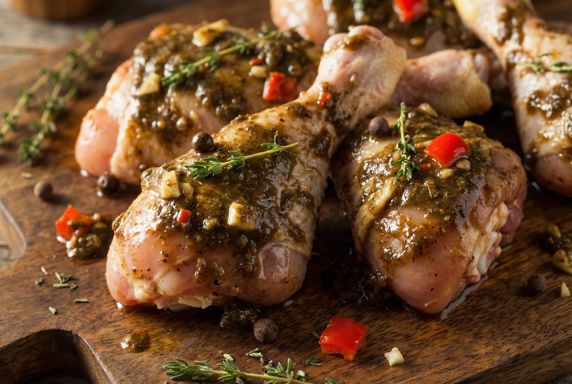 Chicken coated in jerk dry rub spices before grilling