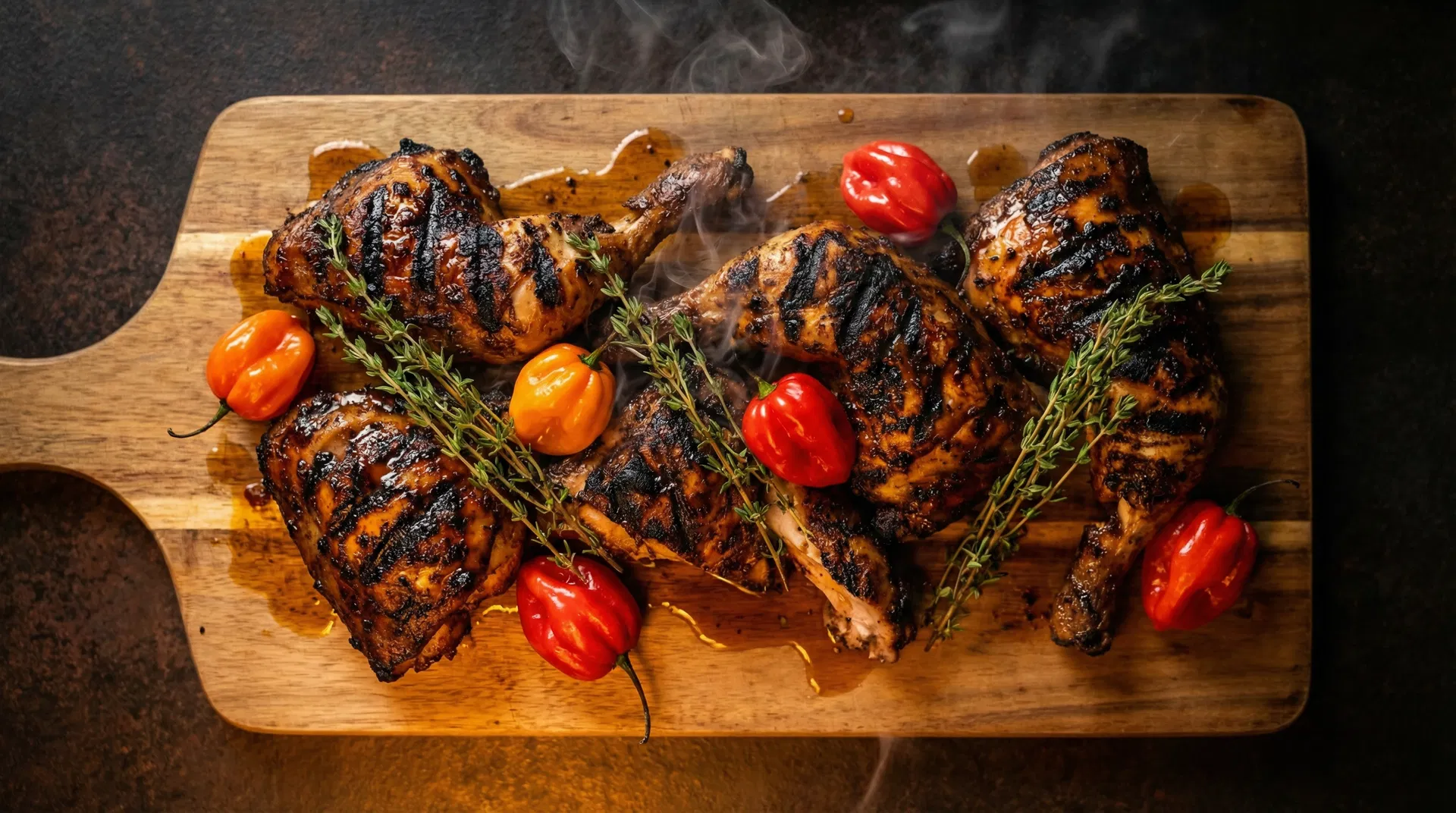 Authentic Jamaican charcoal-grilled jerk chicken at Mr. Jerk, North York