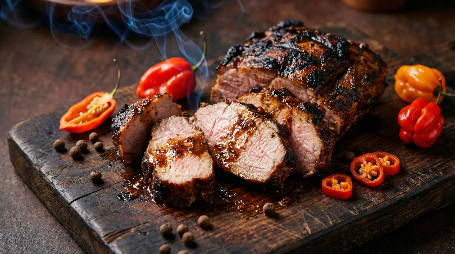 Authentic Jamaican charcoal-grilled jerk pork at Mr. Jerk, North York