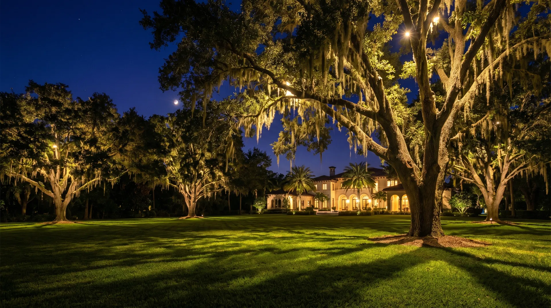 Professional landscape lighting at night