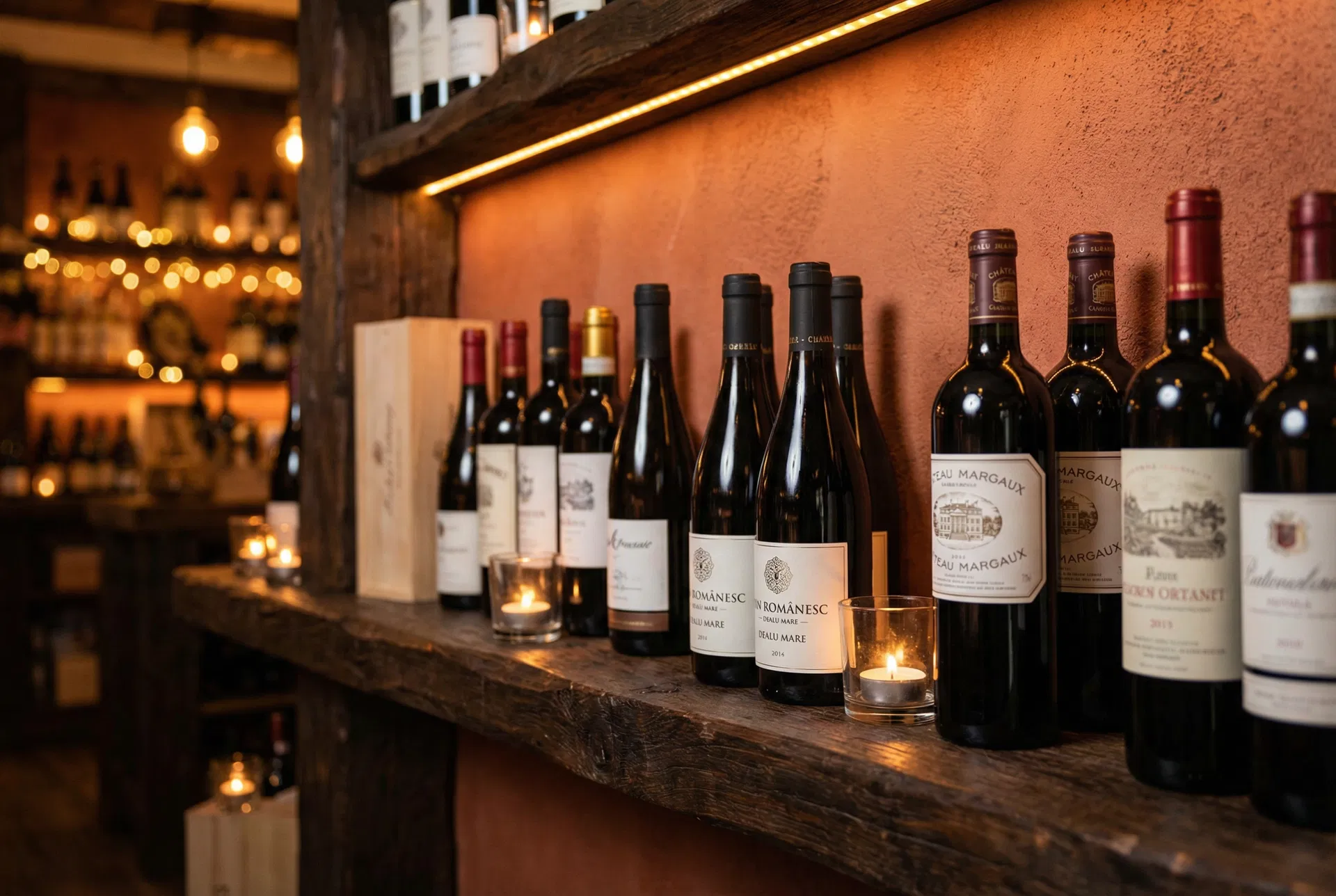 DrinkStory wine selection — curated Romanian and international wines displayed in store