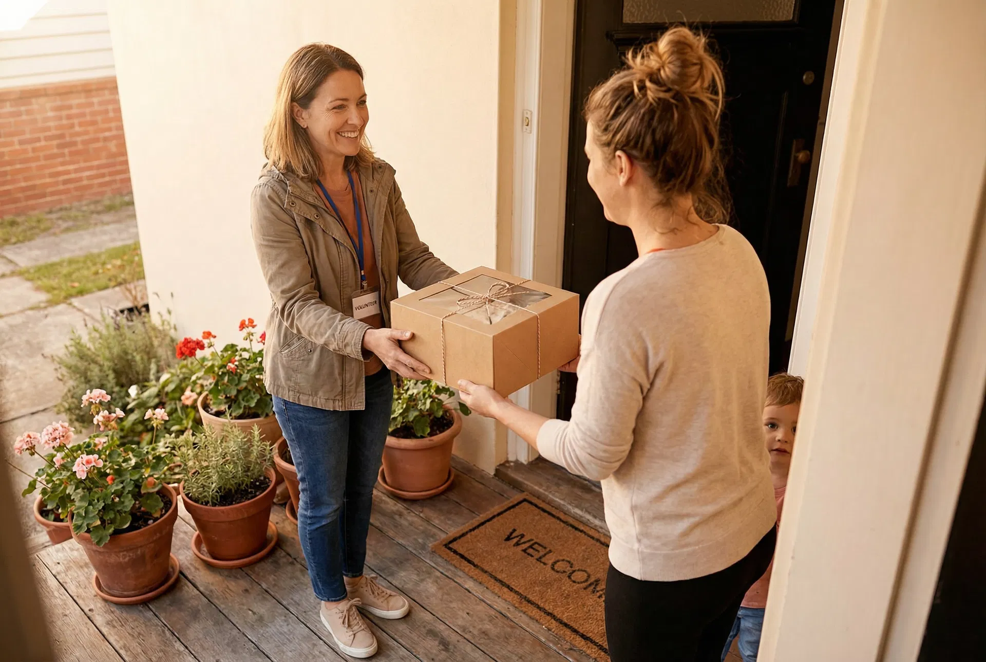 Volunteer delivering a cake