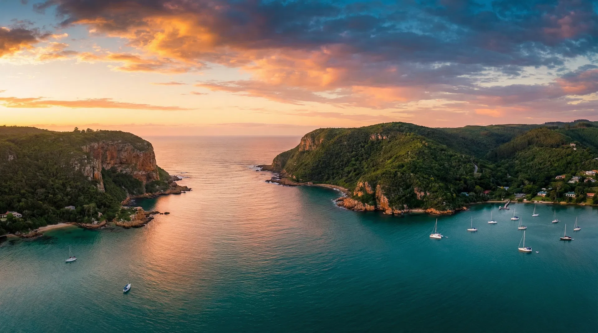 Knysna Lagoon and Heads at golden hour