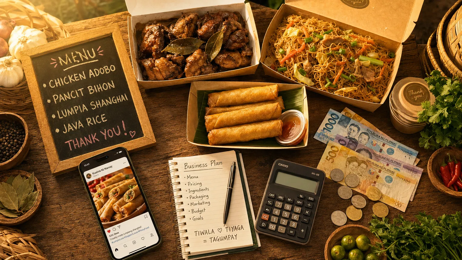 Filipino food business flat lay