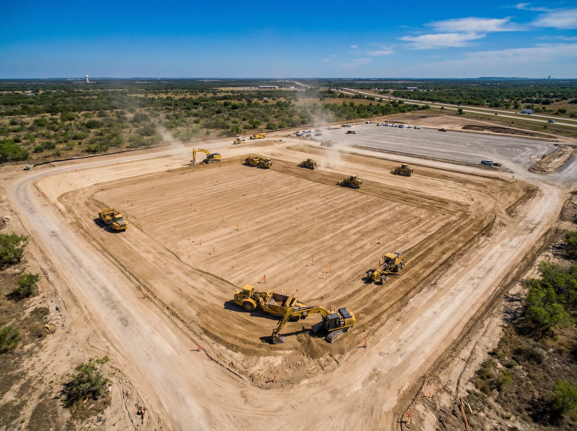 J316 Excavation team working on a commercial site preparation project in San Antonio Texas