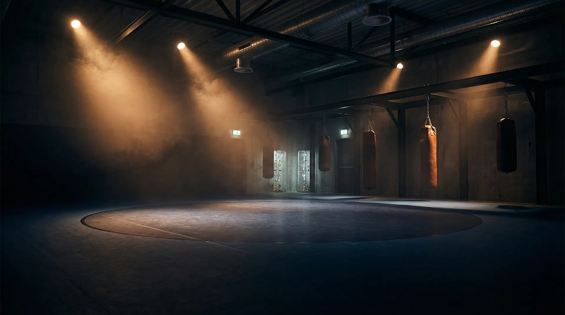 Modern martial arts dojo with dramatic lighting — Donovan Wint Martial Arts Growth System
