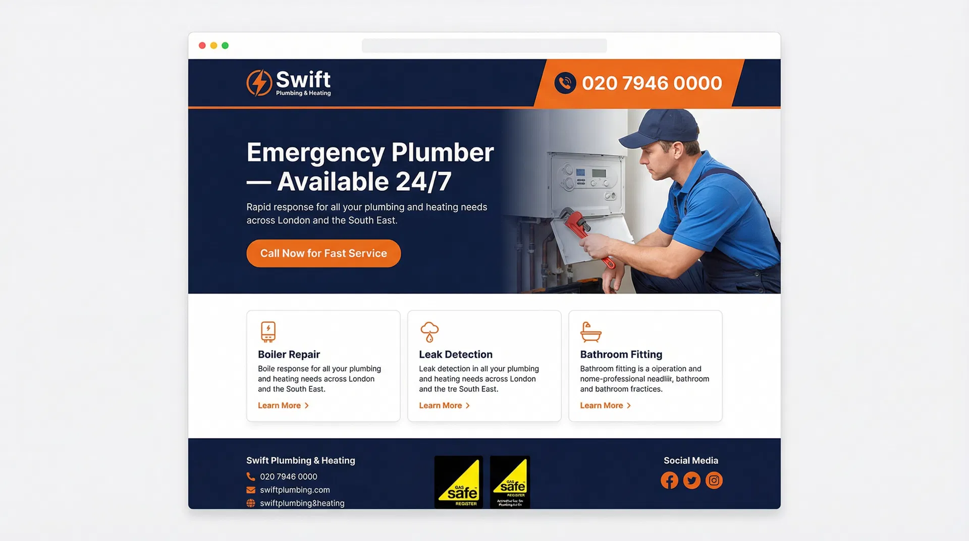 Swift Plumbing & Heating website example