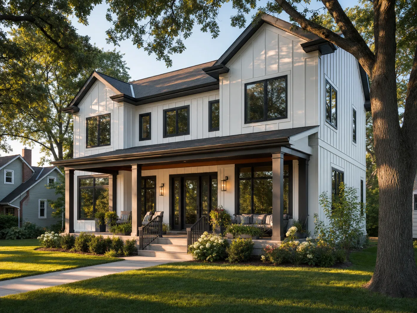 Seamless two-story home addition on a craftsman-style Minnesota home with covered porch