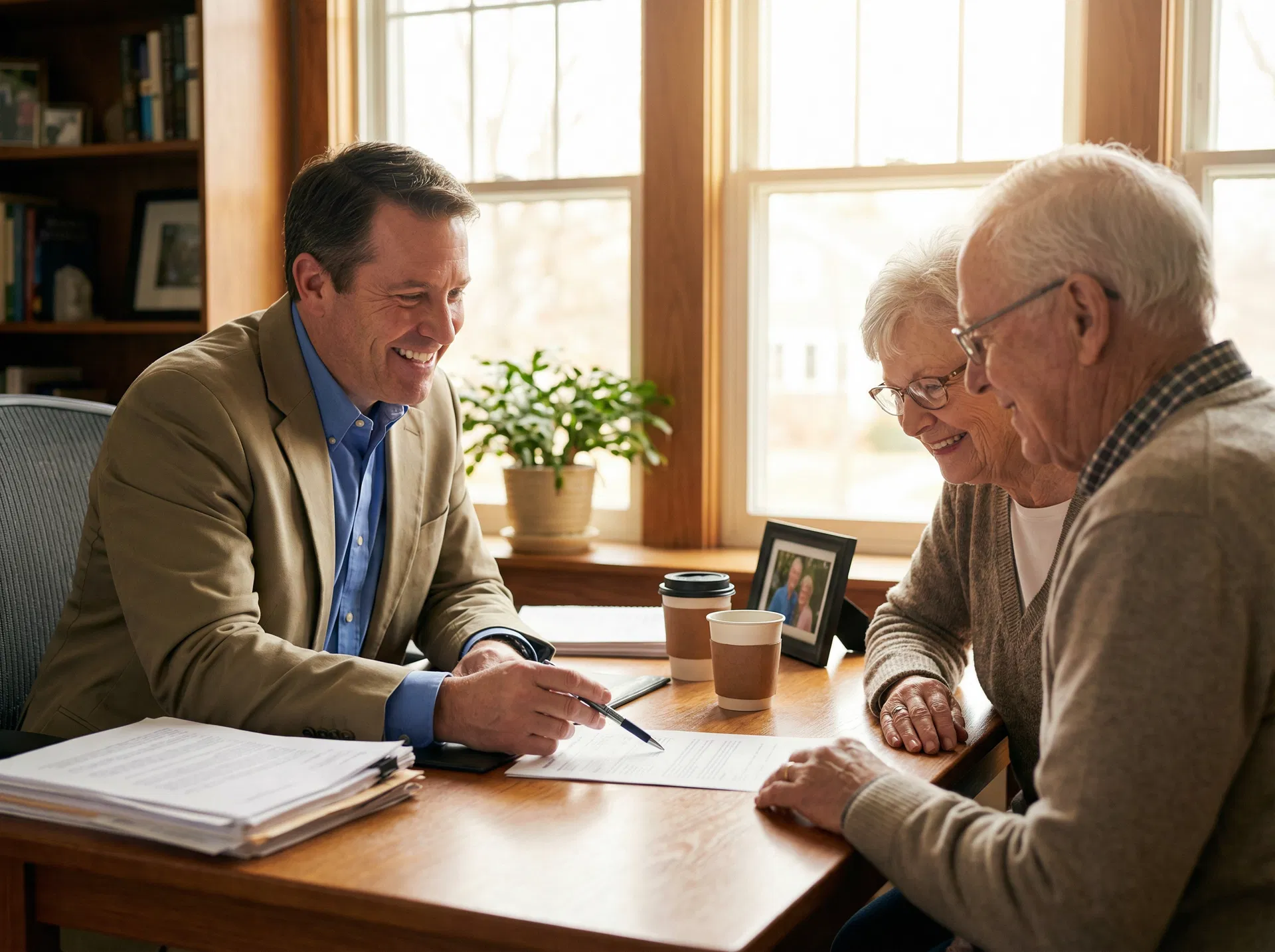 Licensed insurance agent Joe Unger meeting with clients