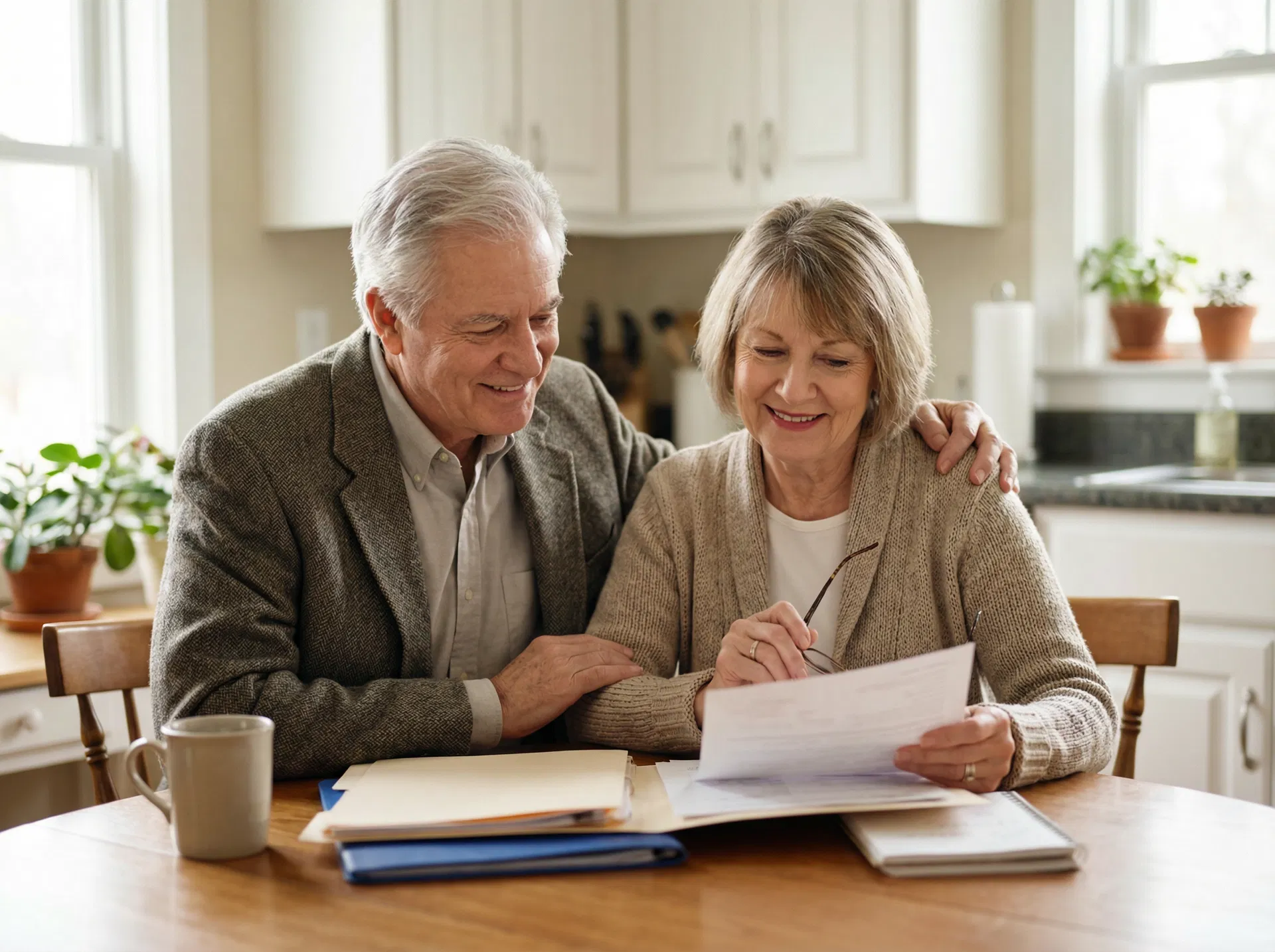 Senior couple reviewing final expense insurance documents