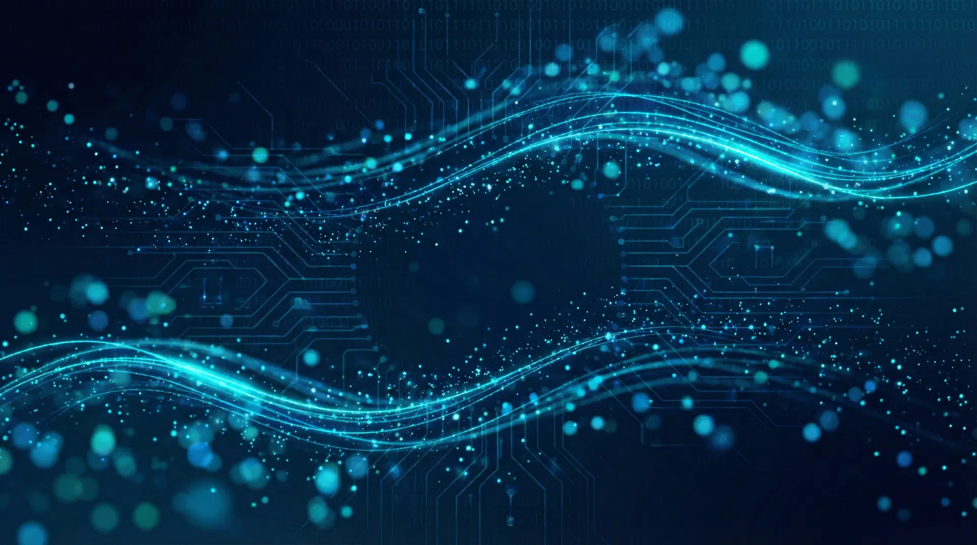 Fond technologique avec circuits numériques et particules lumineuses