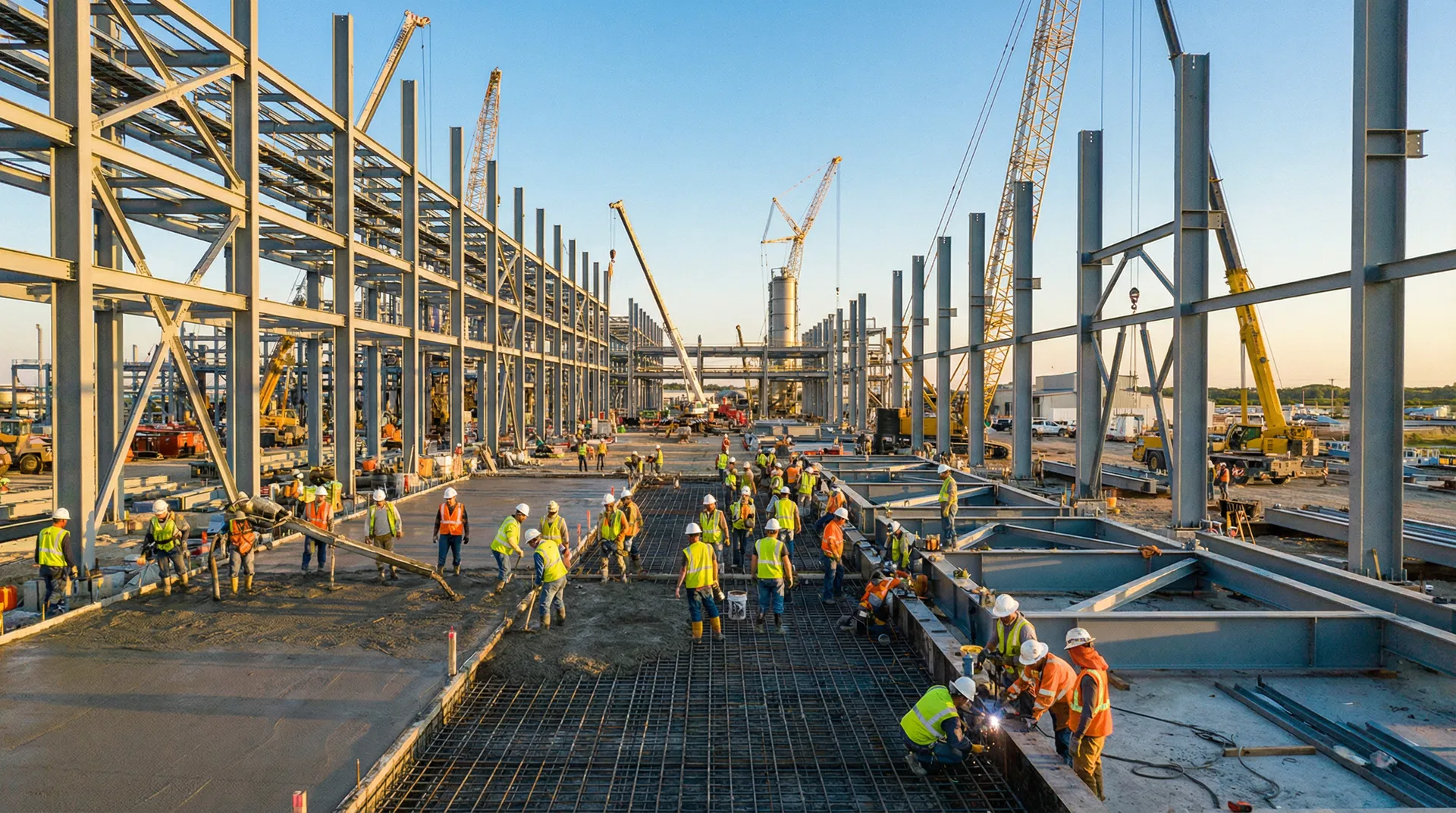 Construction site at golden hour