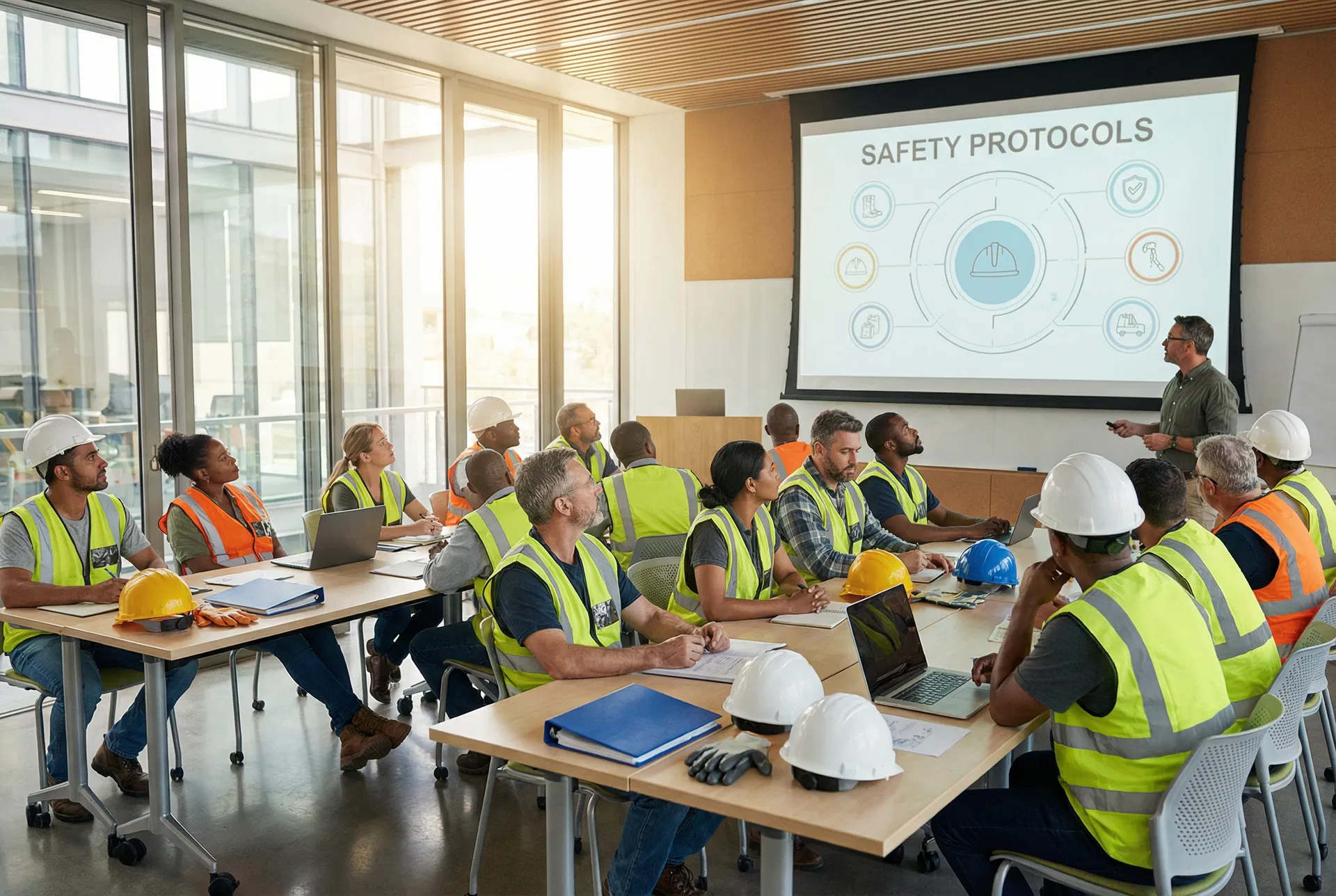 Workers in OSHA safety training classroom